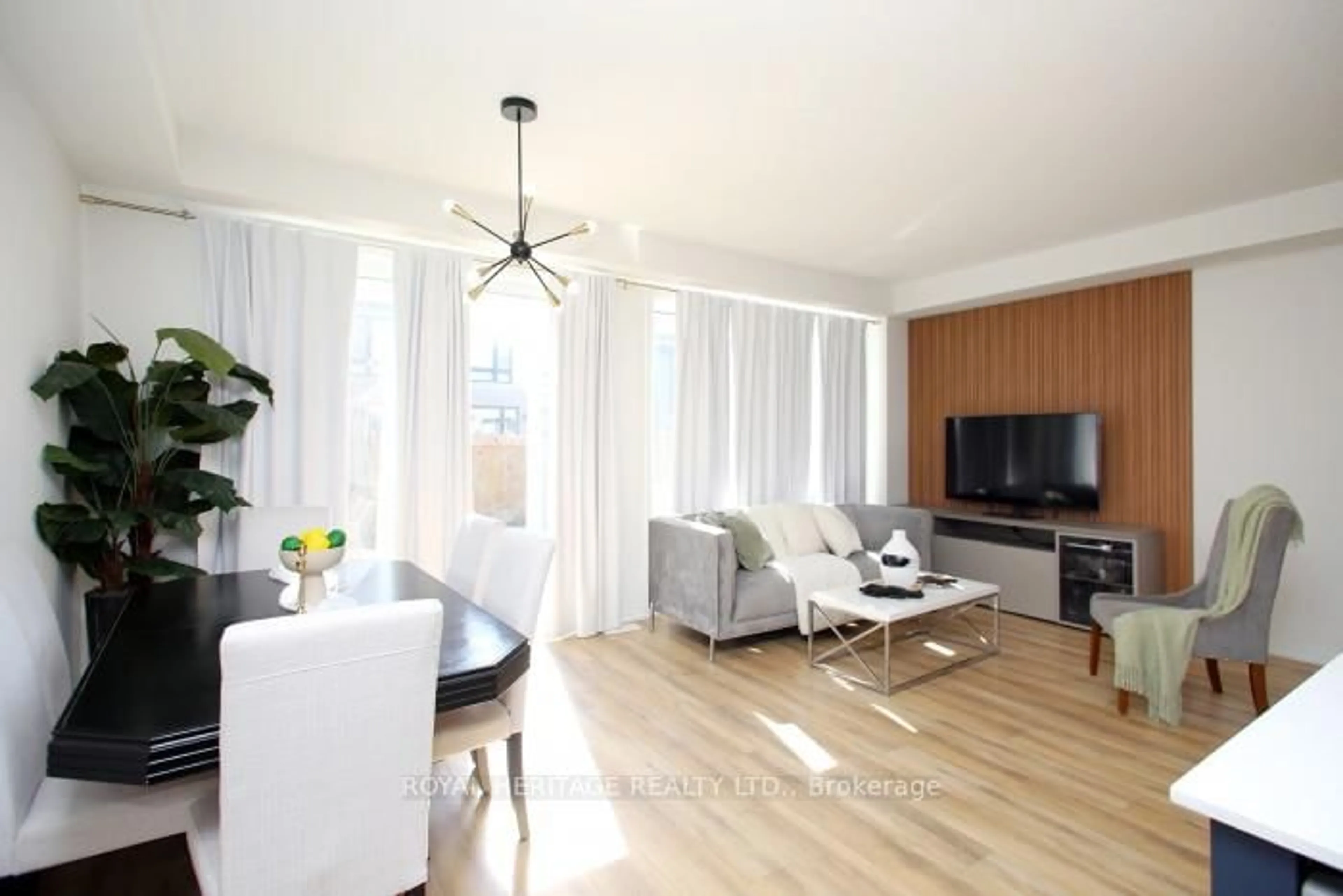 Living room with furniture, wood/laminate floor for 5 Klein Way, Whitby Ontario L1R 0S6