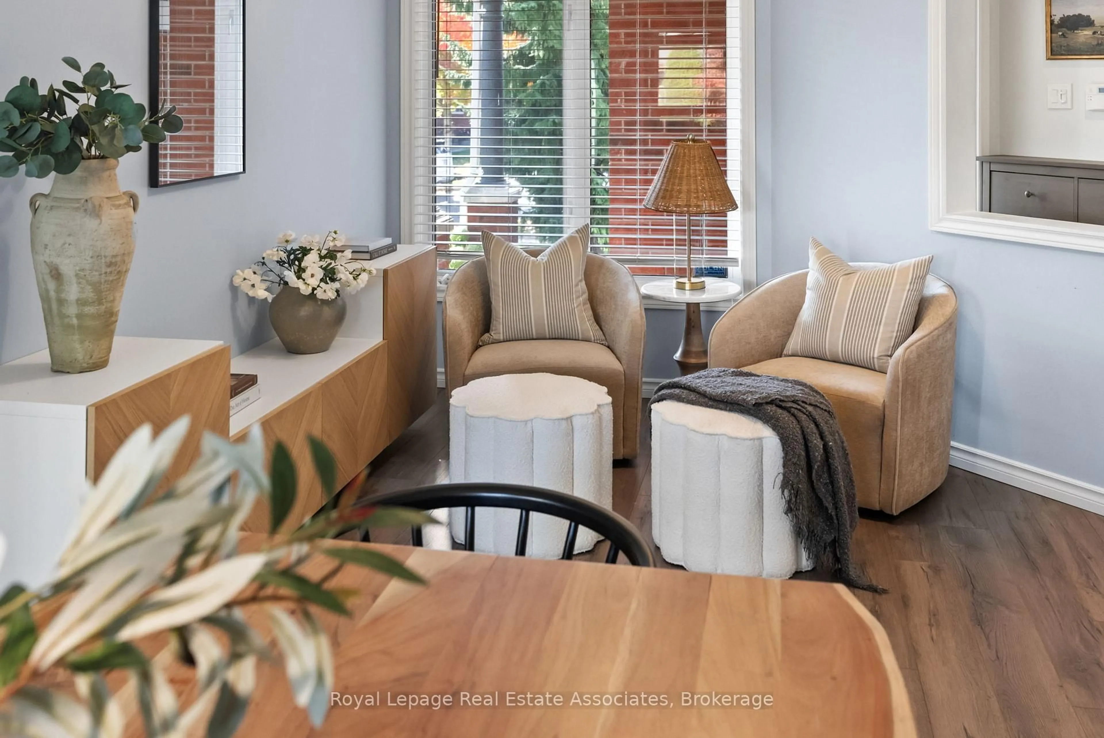 Living room with furniture, wood/laminate floor for 24 Spinning Lane, Whitby Ontario L1P 1M8