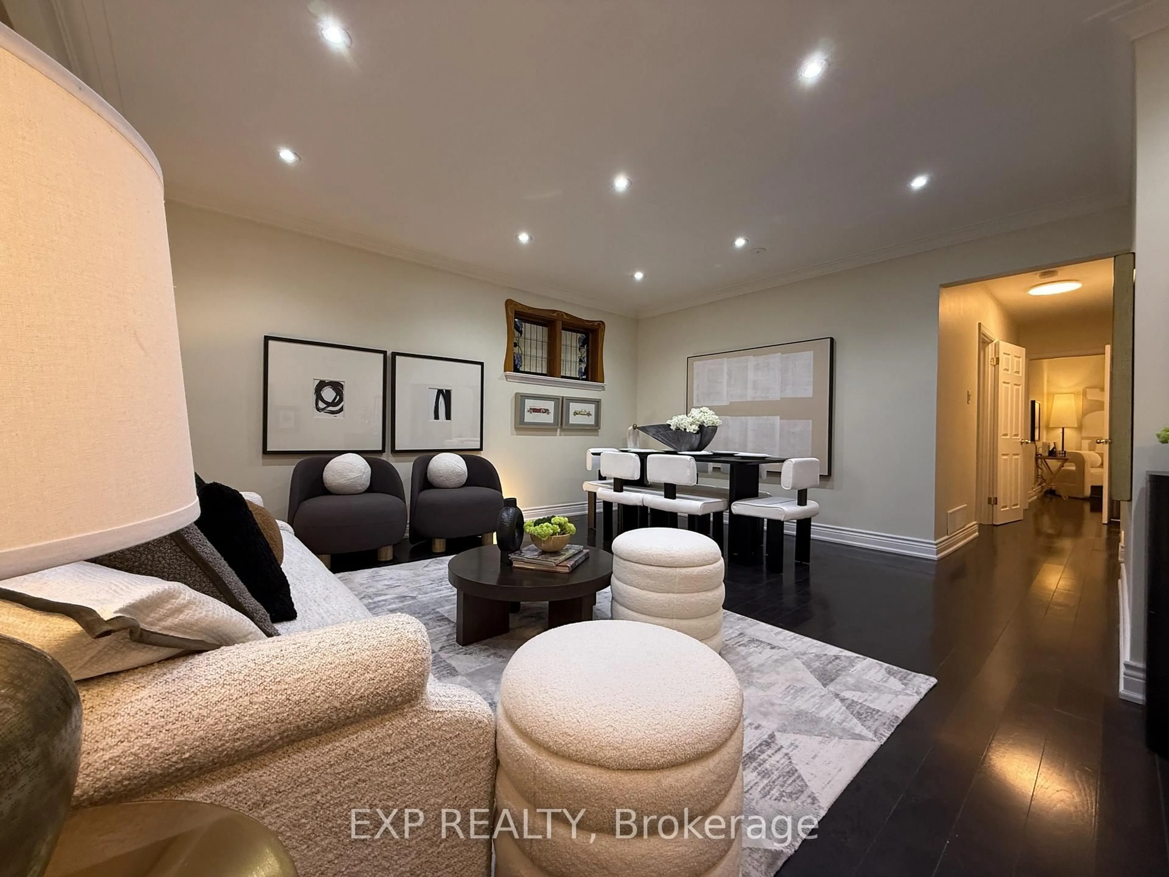 Living room with furniture, wood/laminate floor for 81 Meldazy Dr, Toronto Ontario M1P 4G2