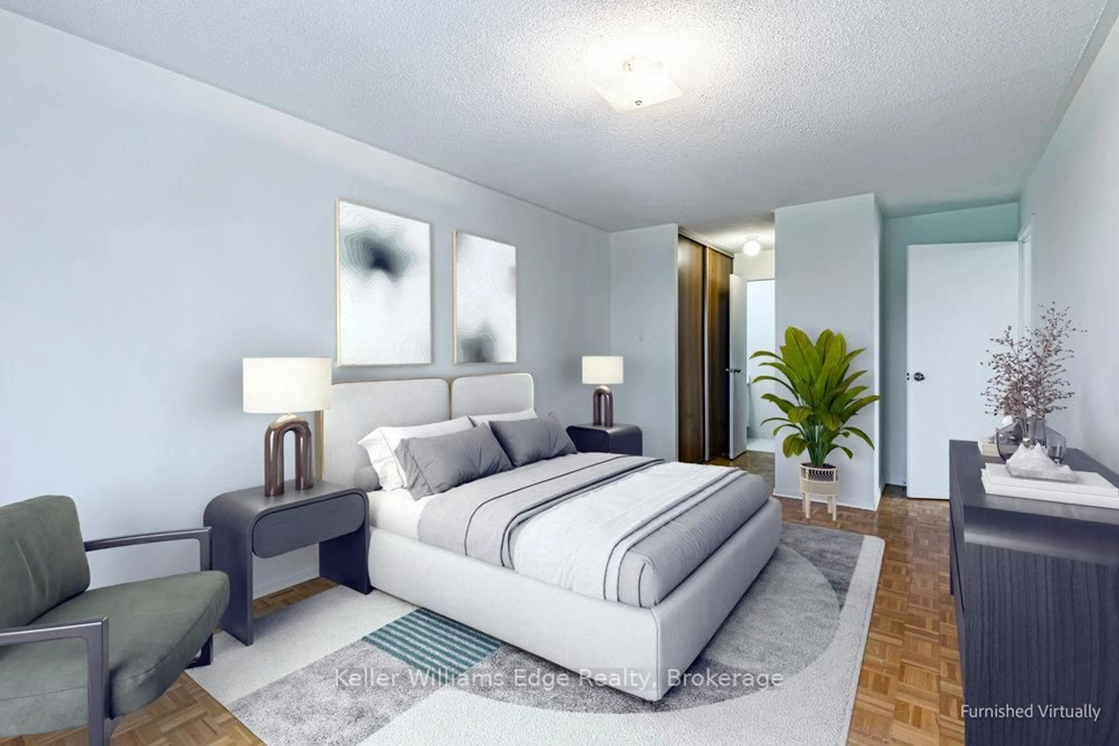 Bedroom with bed, carpet floor for 1101 Pharmacy Ave #503, Toronto Ontario M1R 2H2