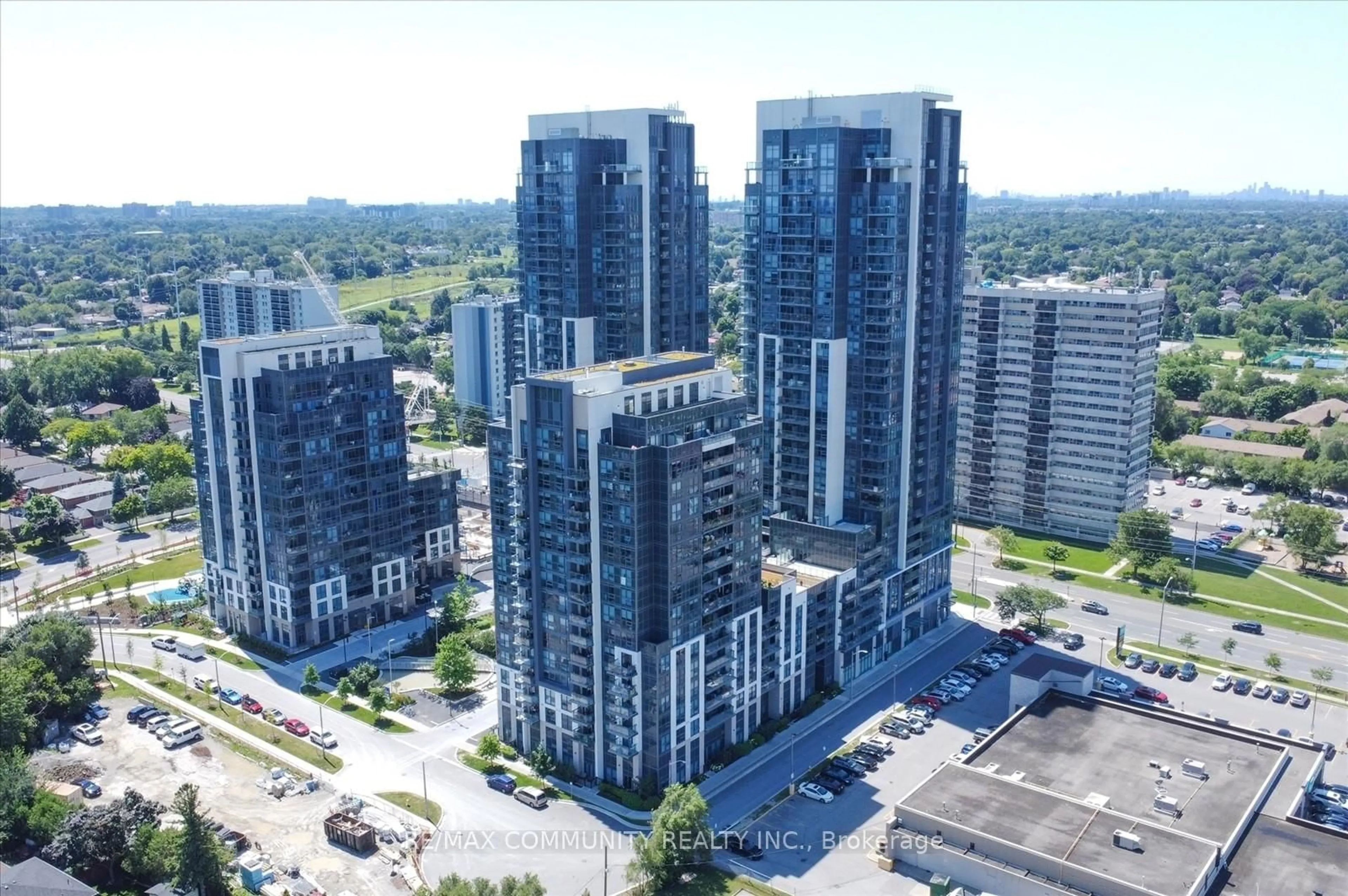 A pic from outside/outdoor area/front of a property/back of a property/a pic from drone, city buildings view from balcony for 20 Meadowglen Pl #2010, Toronto Ontario M1G 0A9