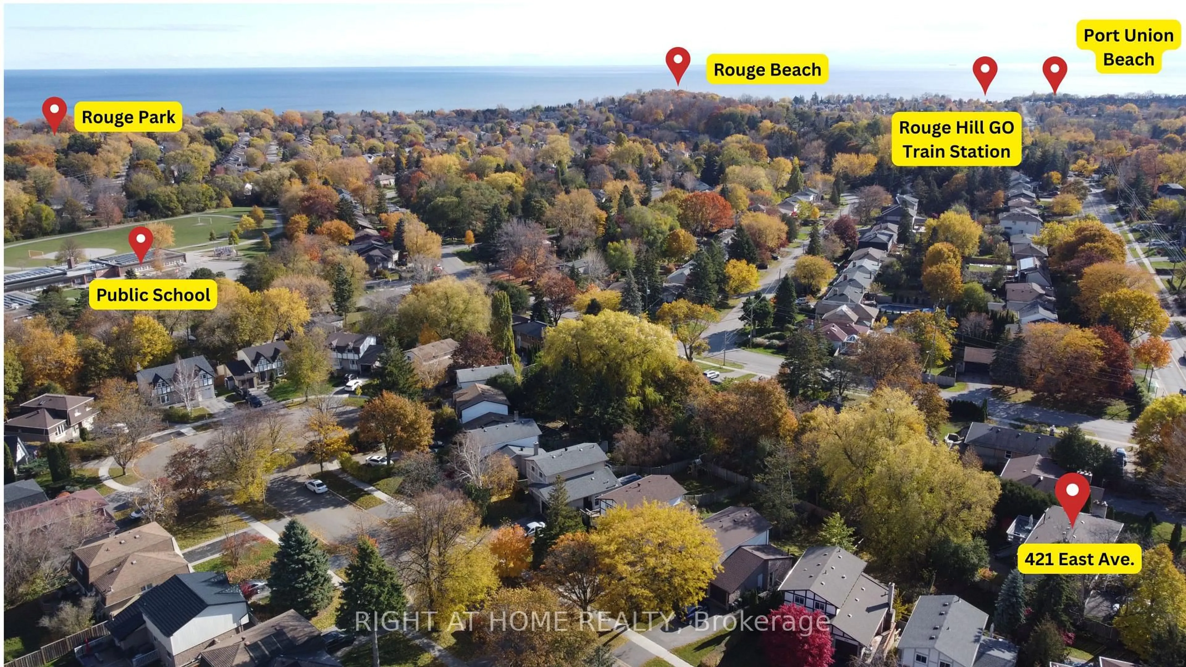 A pic from outside/outdoor area/front of a property/back of a property/a pic from drone, street for 421 East Ave, Toronto Ontario M1C 2W7