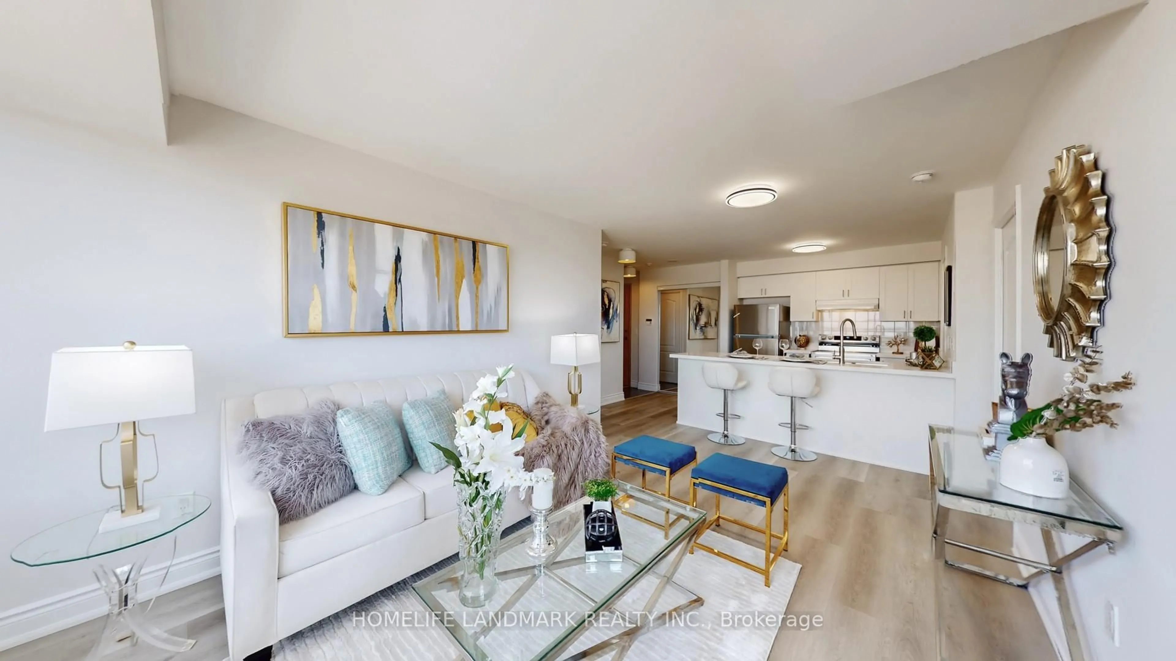 Living room with furniture, wood/laminate floor for 50 Brian Harrison Way #1107, Toronto Ontario M1P 5J4