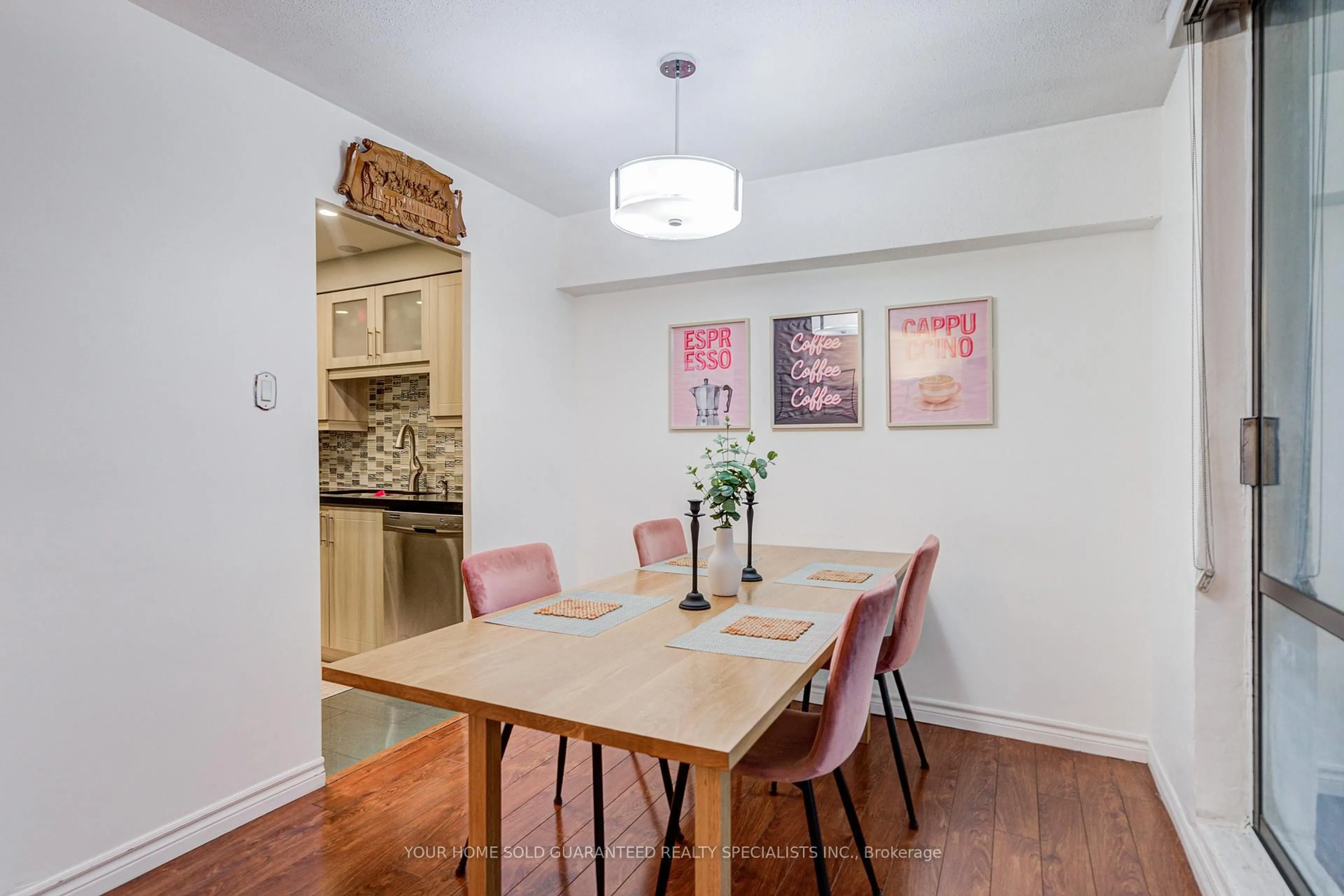 Dining room, wood/laminate floor for 2721 Victoria Park Ave #602, Toronto Ontario M1T 3N6