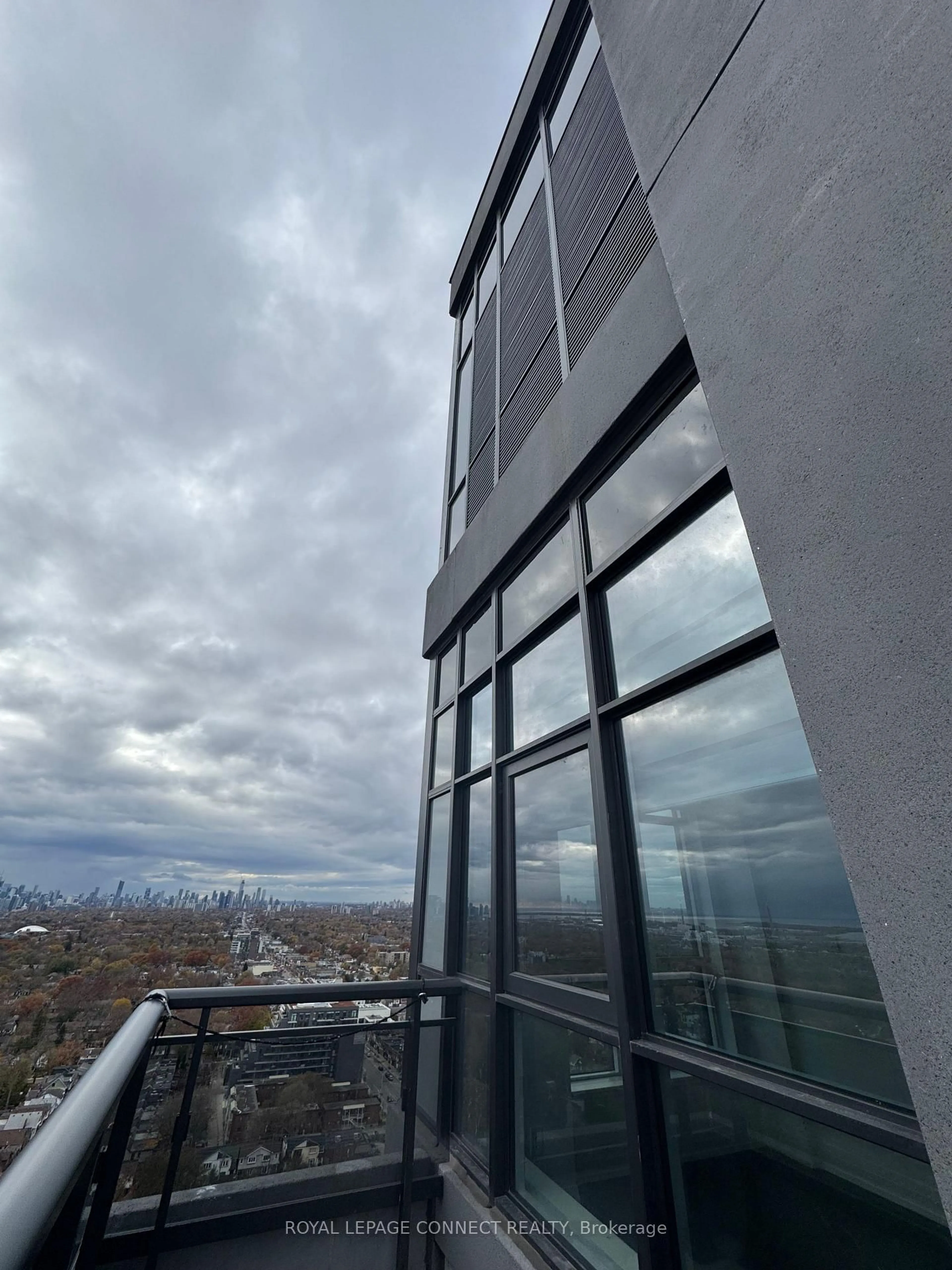 Balcony in the apartment, city buildings view from balcony for 286 Main St #PH08, Toronto Ontario M4C 0B3