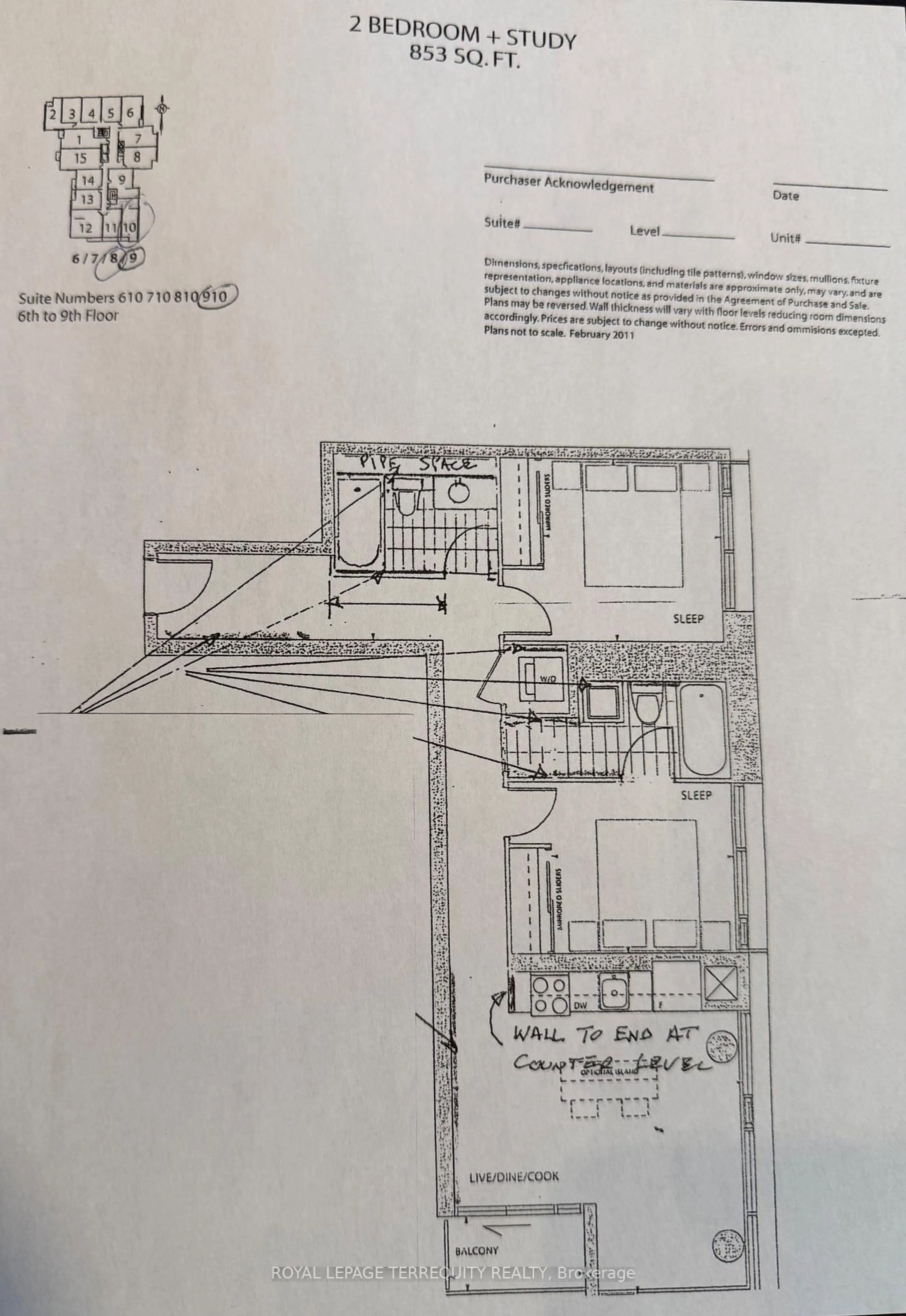 Floor plan for 2055 Danforth Ave #910, Toronto Ontario M4C 1J8