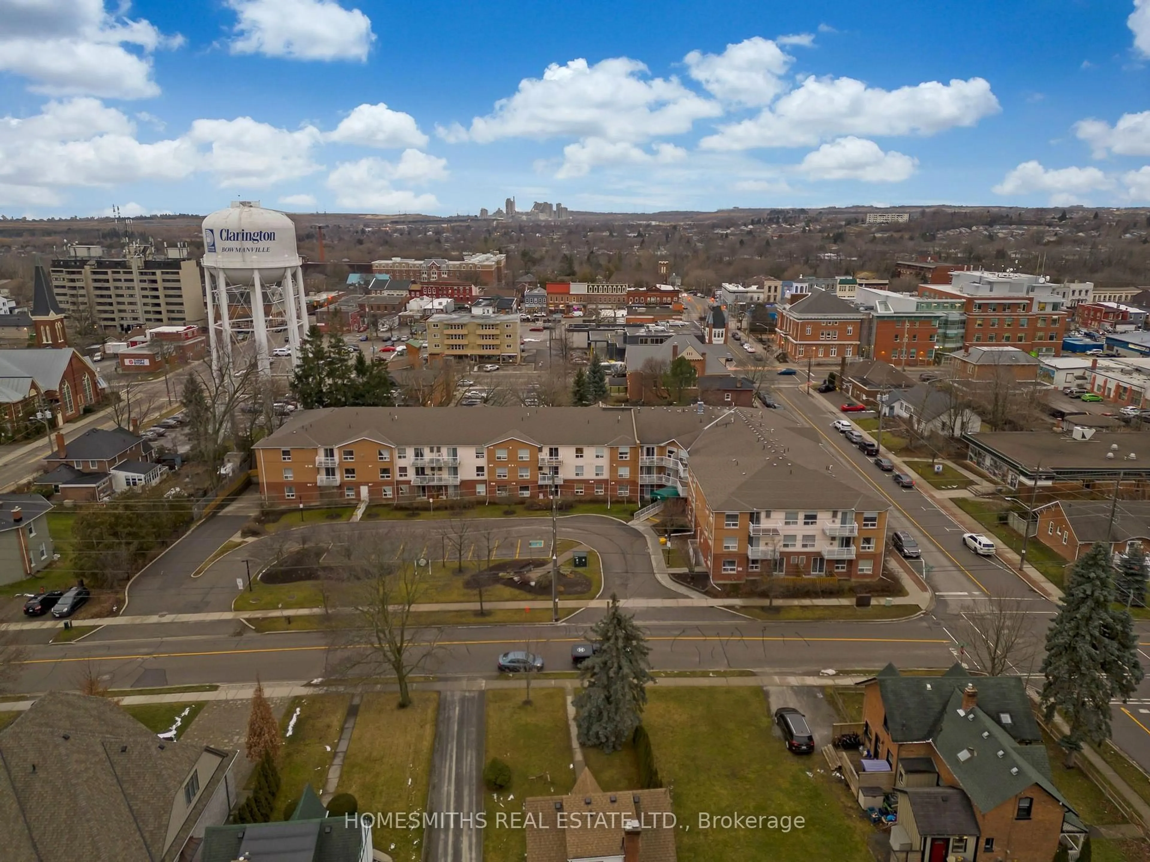 A pic from outside/outdoor area/front of a property/back of a property/a pic from drone, city buildings view from balcony for 95 Wellington St #214, Clarington Ontario L1C 5A1