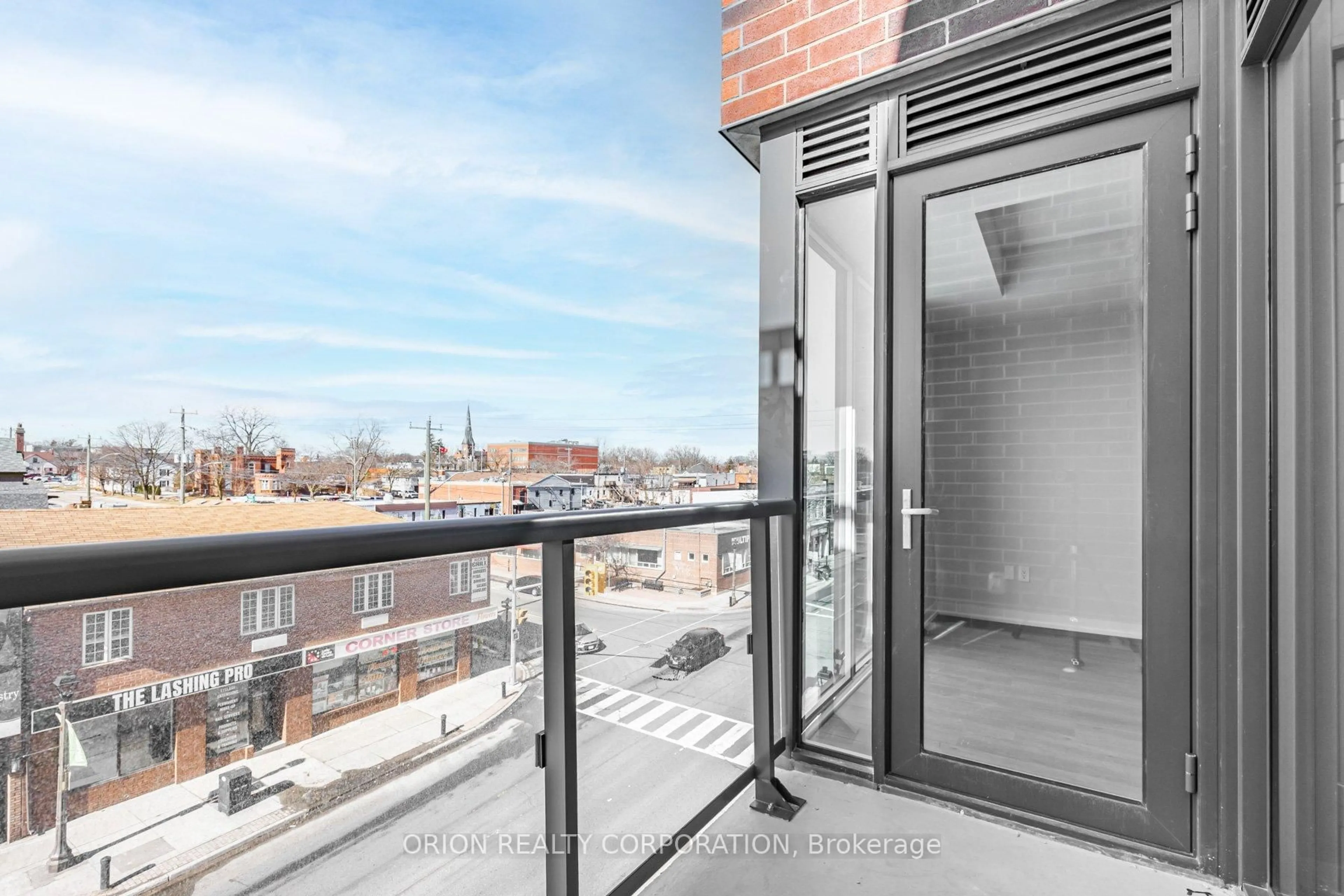 Balcony in the apartment, city buildings view from balcony for 201 Brock St #221, Whitby Ontario L1N 4K2