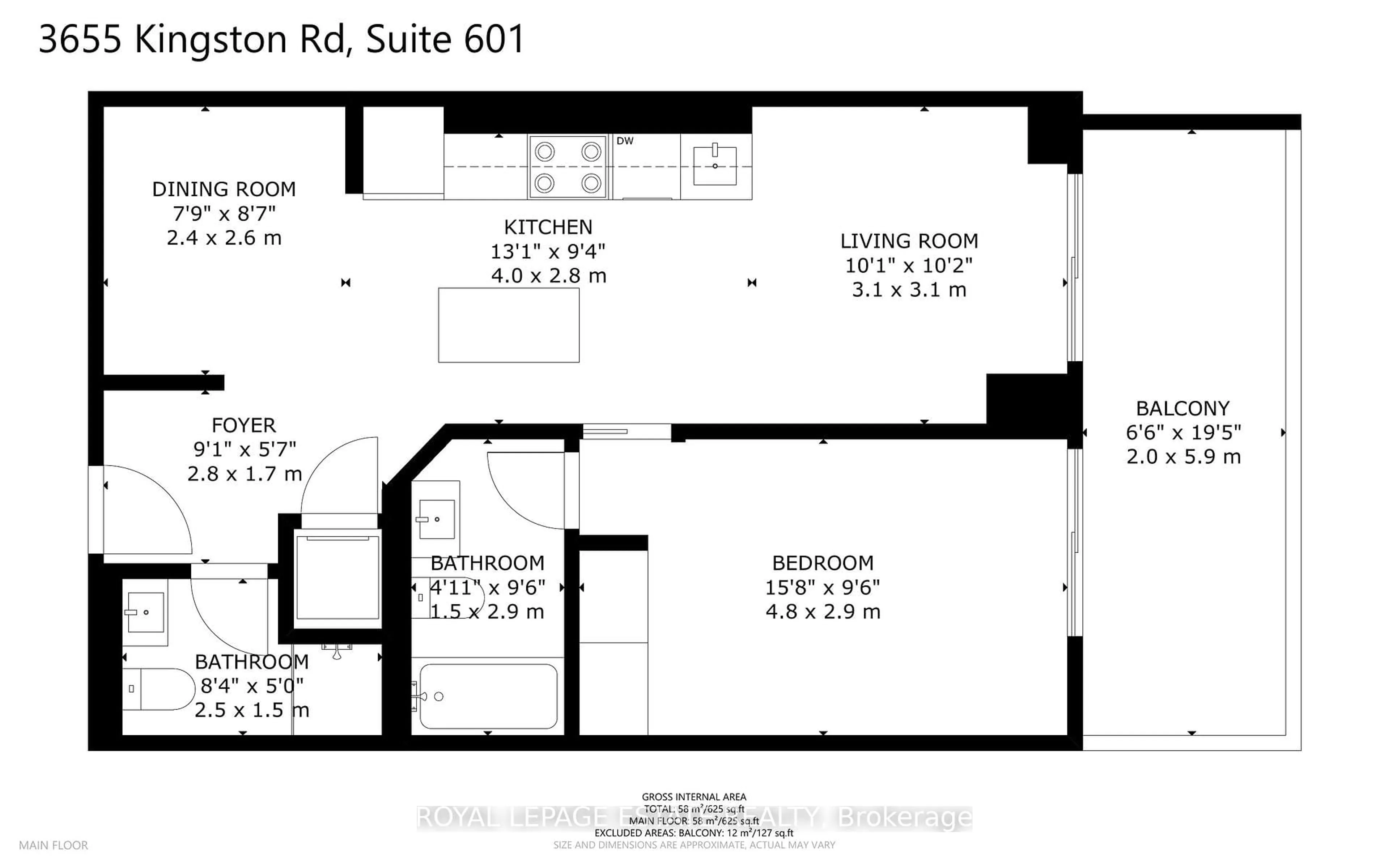 Floor plan for 3655 Kingston Rd #601, Toronto Ontario M1M 0E2