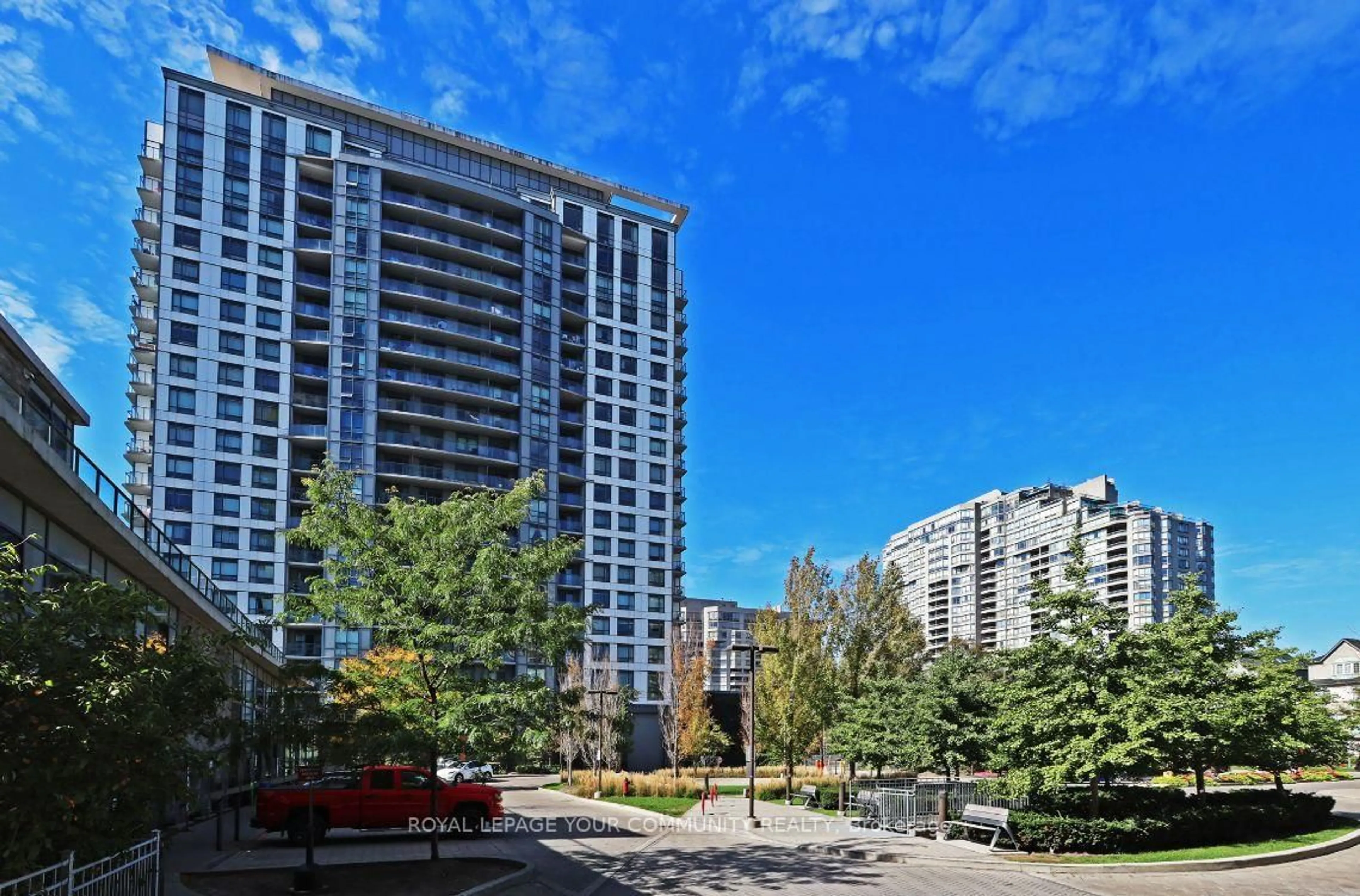 Patio, city buildings view from balcony for 185 Bonis Ave #2010, Toronto Ontario M1T 0A4