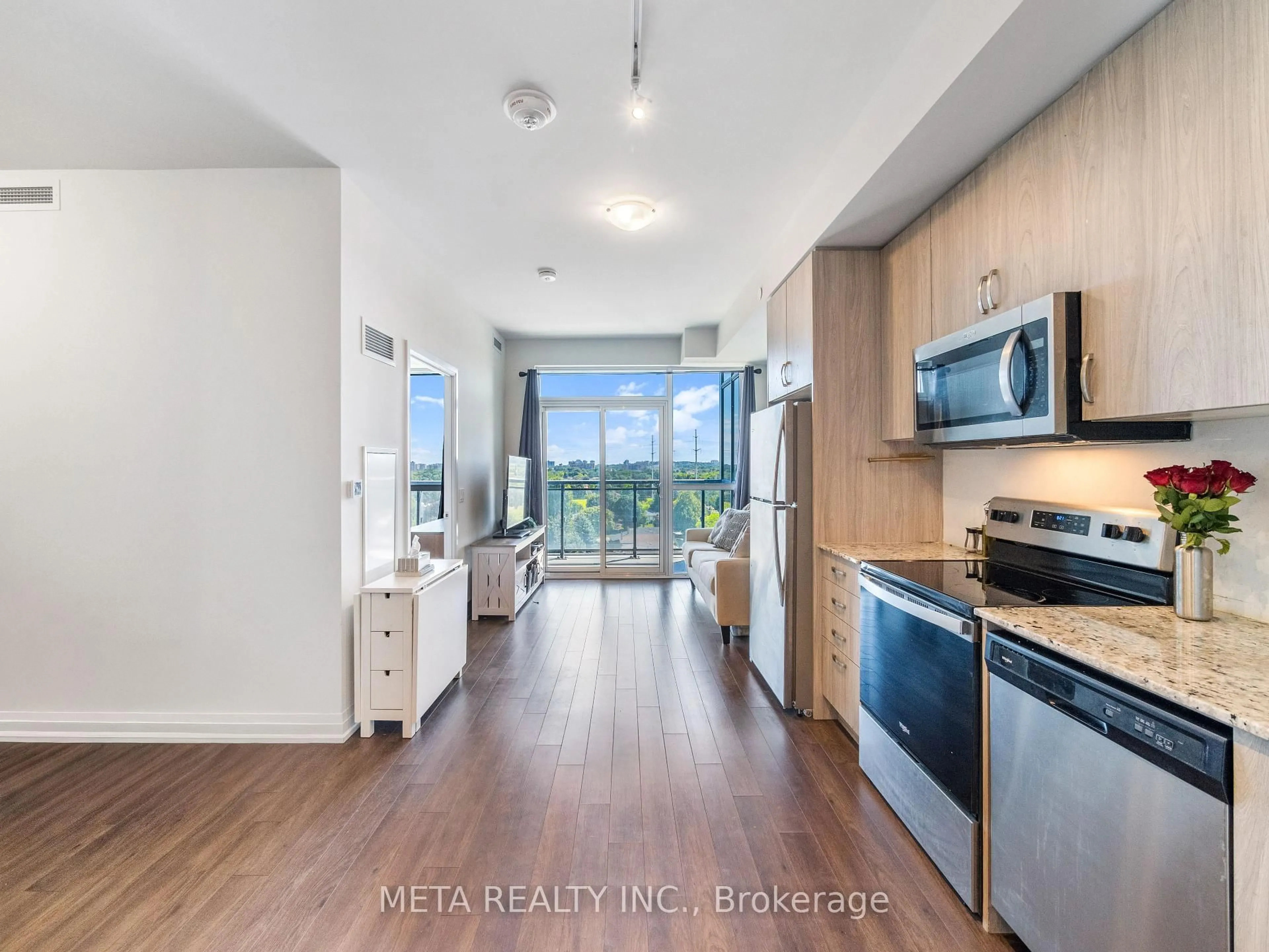 Open concept kitchen, wood/laminate floor for 10 Meadowglen Pl #908, Toronto Ontario M1G 0A8