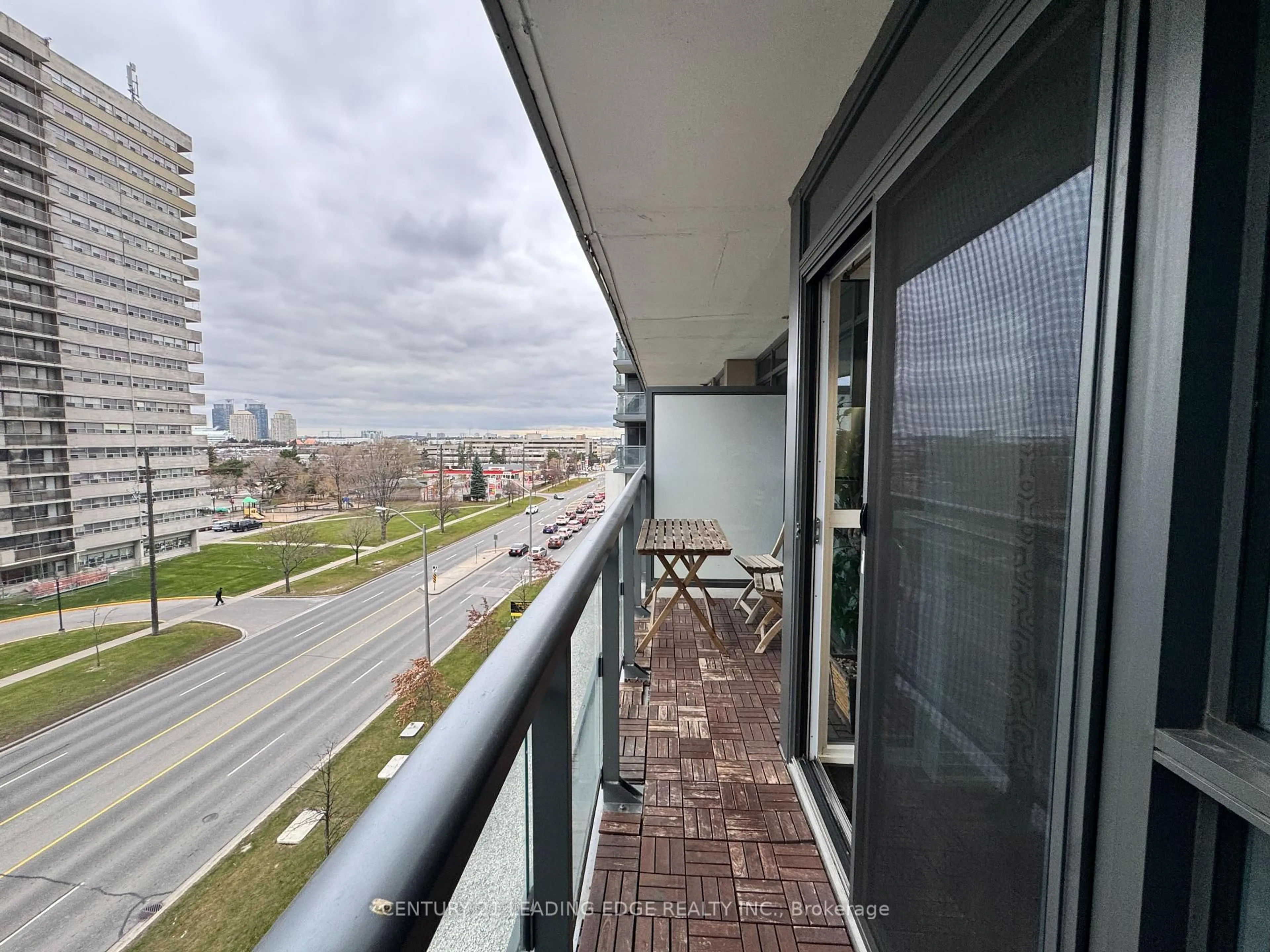 Balcony in the apartment, city buildings view from balcony for 20 Meadowglen Pl #533, Toronto Ontario M1G 0A9