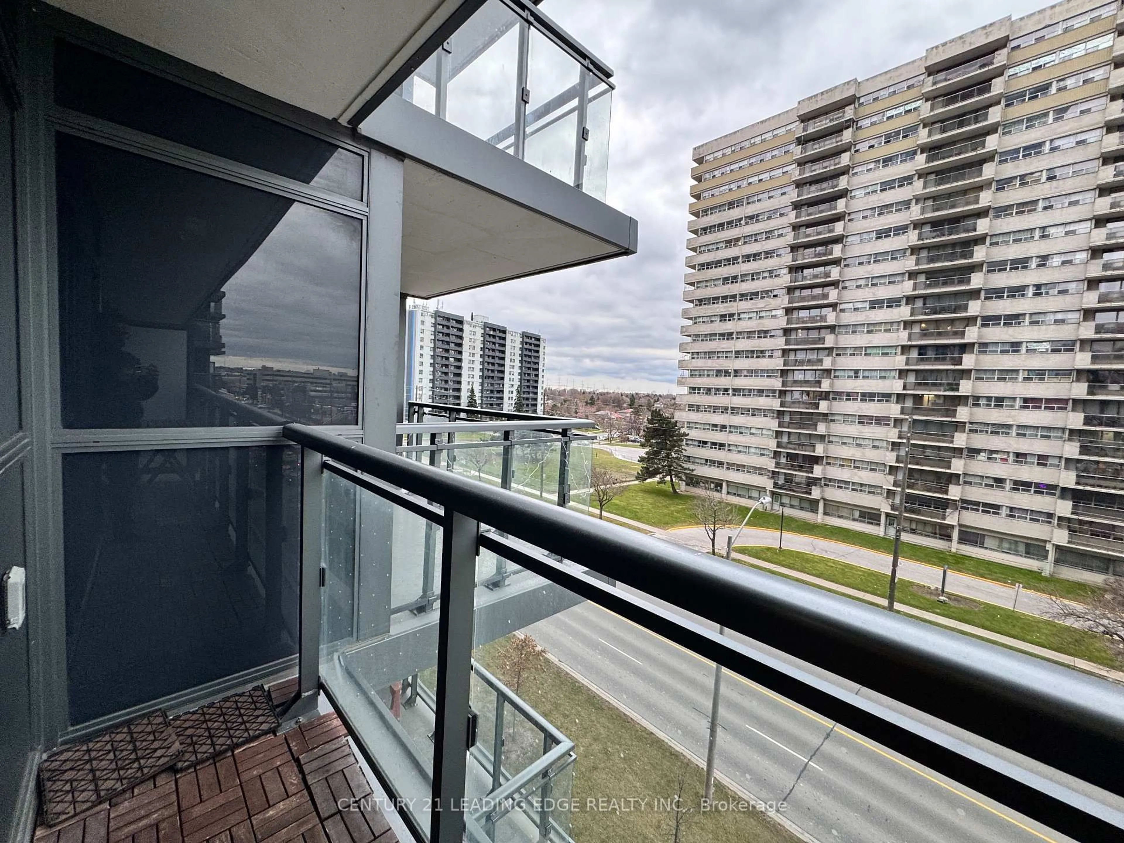 Balcony in the apartment, city buildings view from balcony for 20 Meadowglen Pl #533, Toronto Ontario M1G 0A9