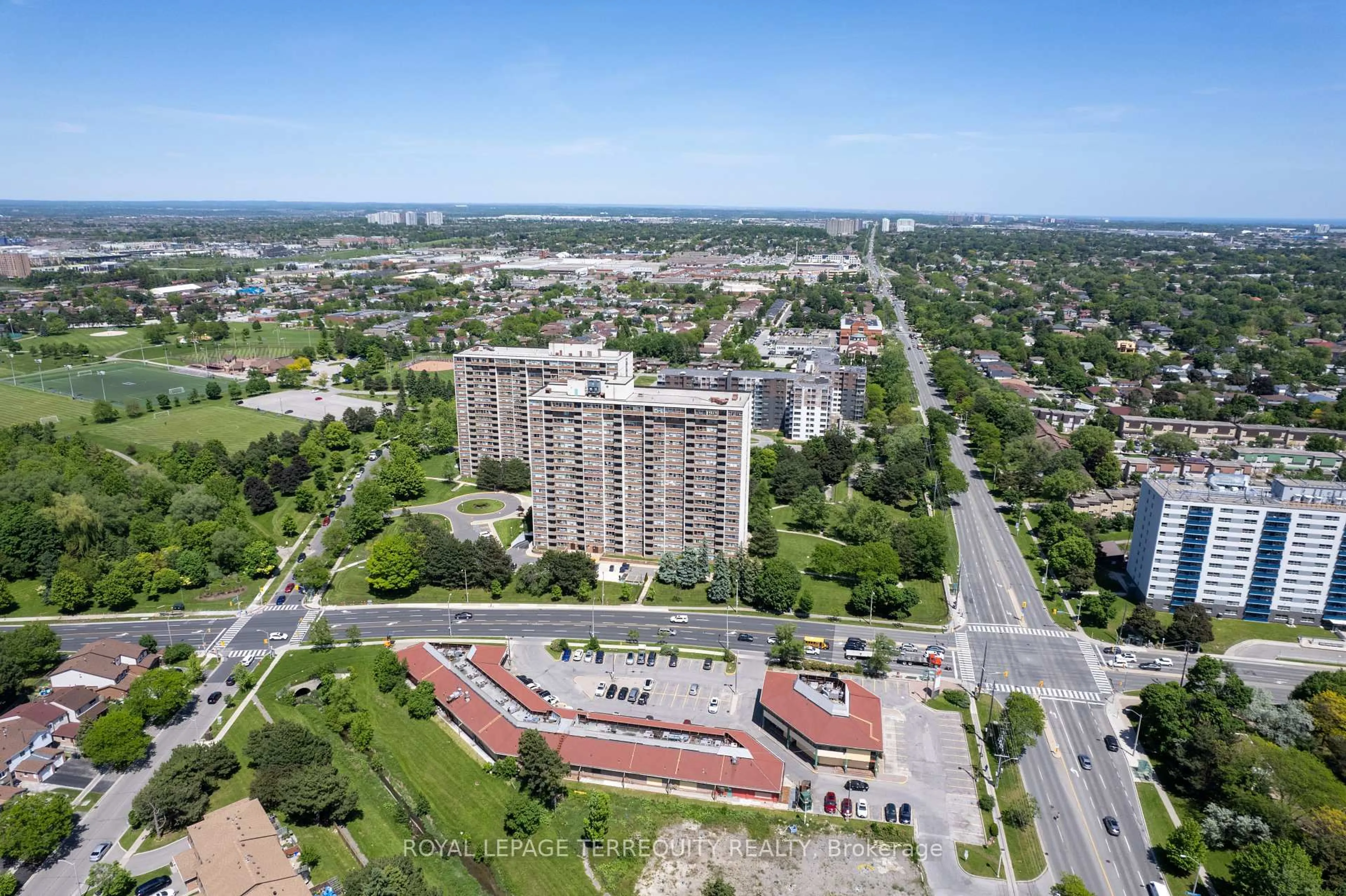 A pic from outside/outdoor area/front of a property/back of a property/a pic from drone, city buildings view from balcony for 25 Silver Springs Blvd #609, Toronto Ontario M1V 1M9