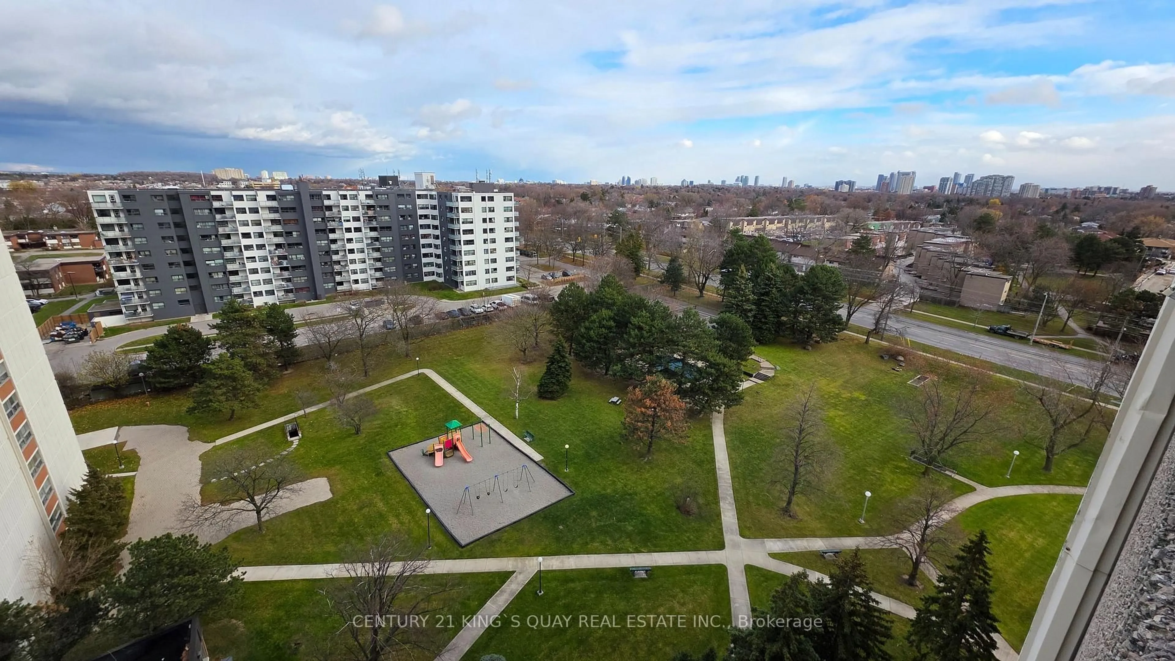 A pic from outside/outdoor area/front of a property/back of a property/a pic from drone, city buildings view from balcony for 25 Silver Springs Blvd #1405, Toronto Ontario M1V 1M9