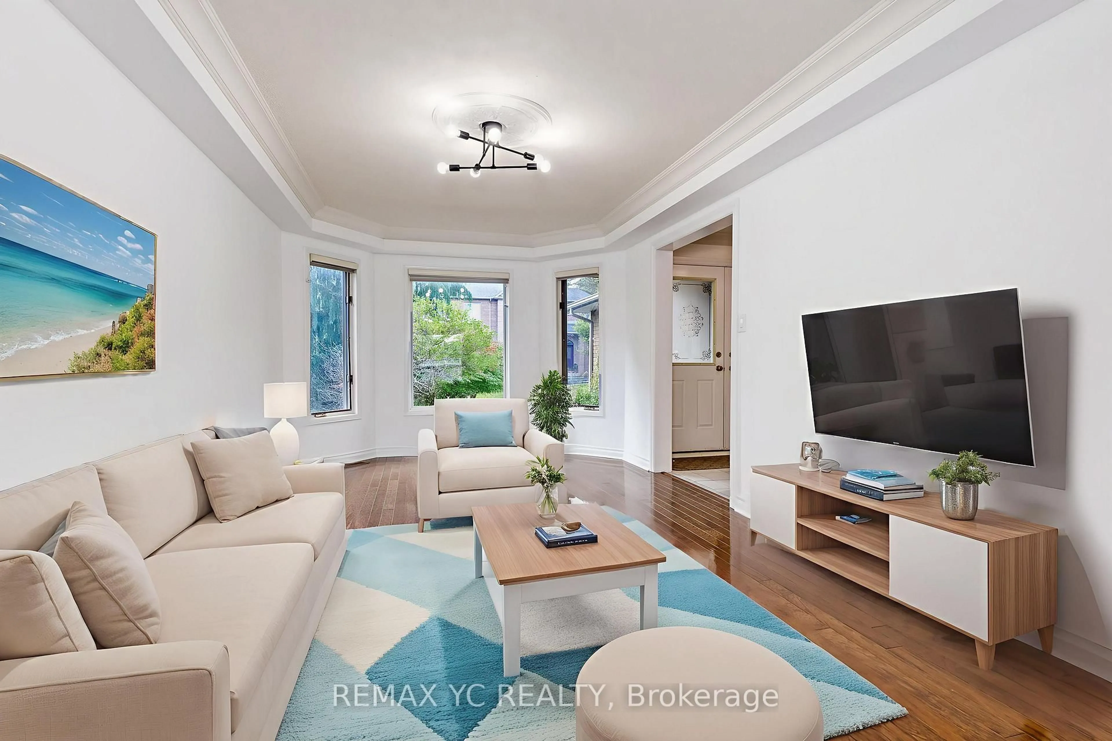 Living room with furniture, wood/laminate floor for 896 Darwin Dr, Pickering Ontario L1X 2P8