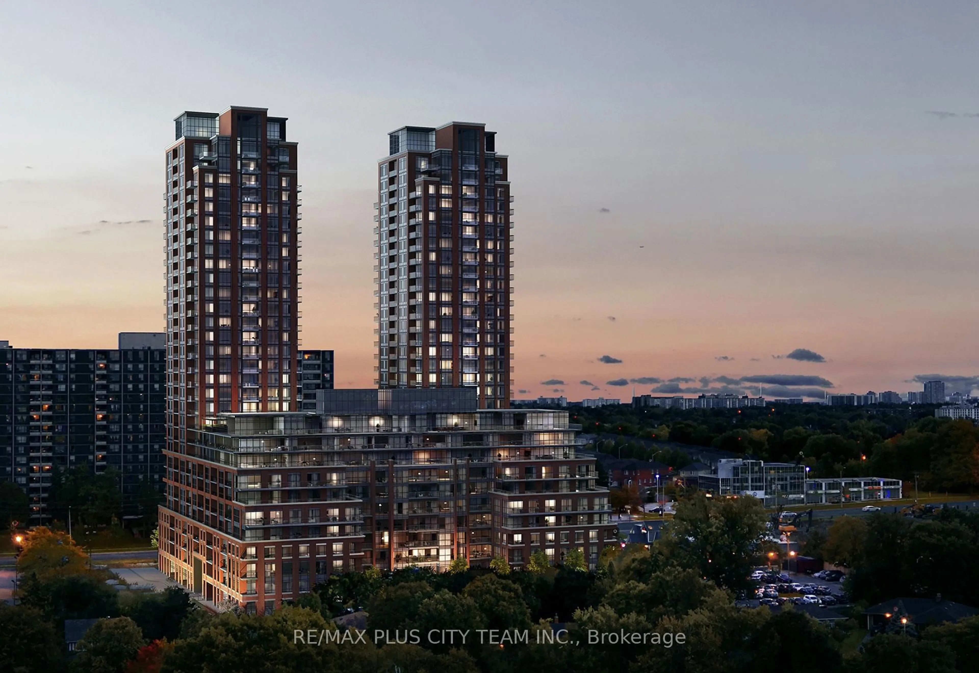 A pic from outside/outdoor area/front of a property/back of a property/a pic from drone, city buildings view from balcony for 3260 Sheppard Ave #1308, Toronto Ontario M1T 0B5