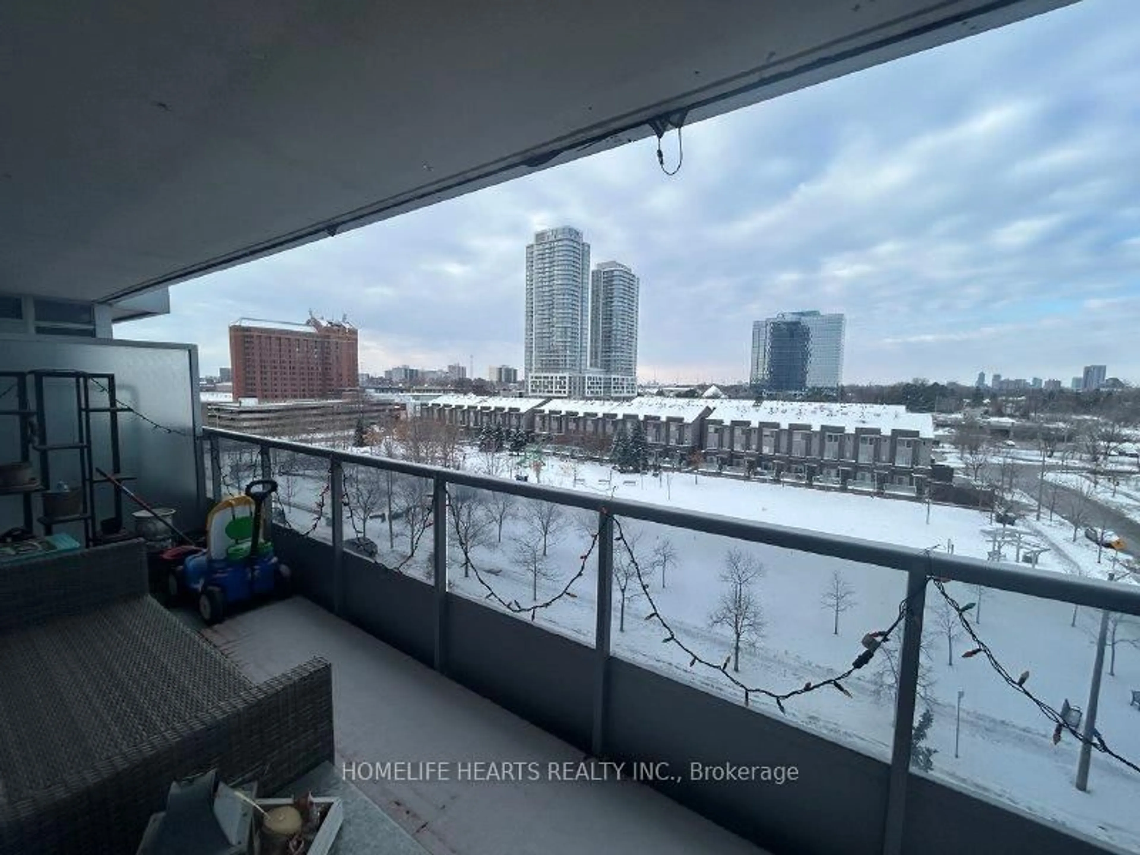 Balcony in the apartment, city buildings view from balcony for 181 Village Green Sq #618, Toronto Ontario M1S 0K6