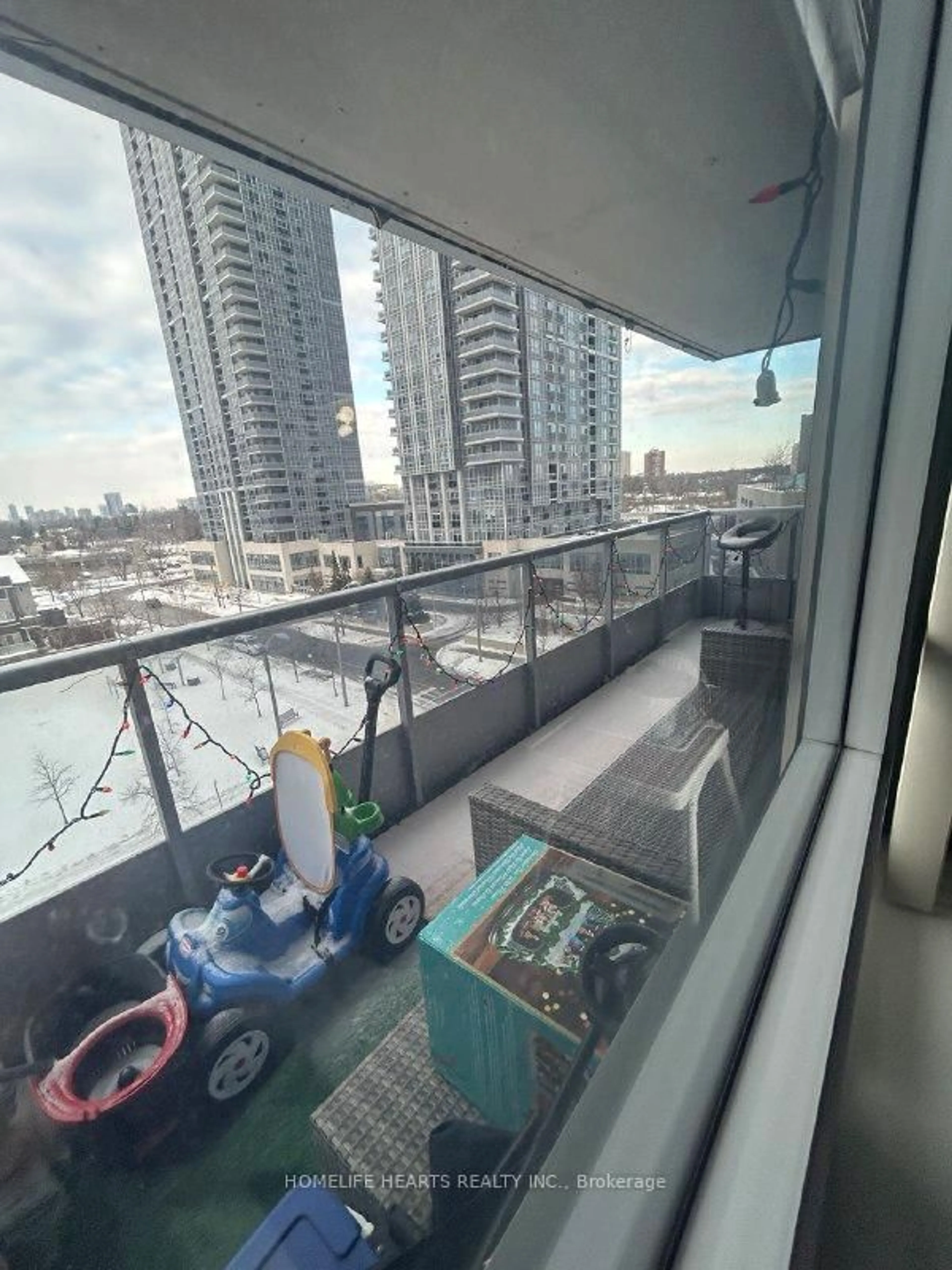 Balcony in the apartment, city buildings view from balcony for 181 Village Green Sq #618, Toronto Ontario M1S 0K6