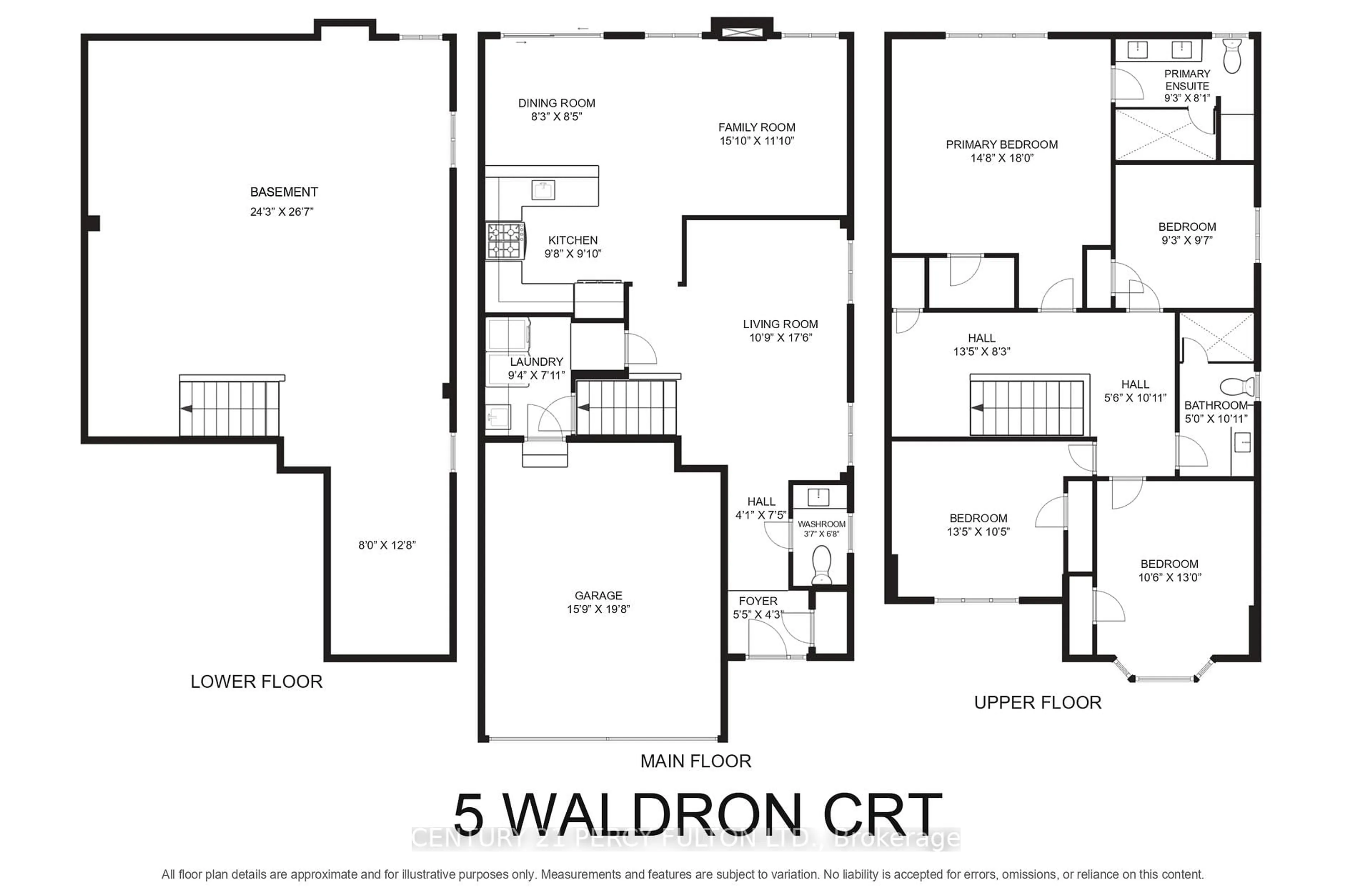 Floor plan for 5 Waldron Crt, Ajax Ontario L1T 4X2