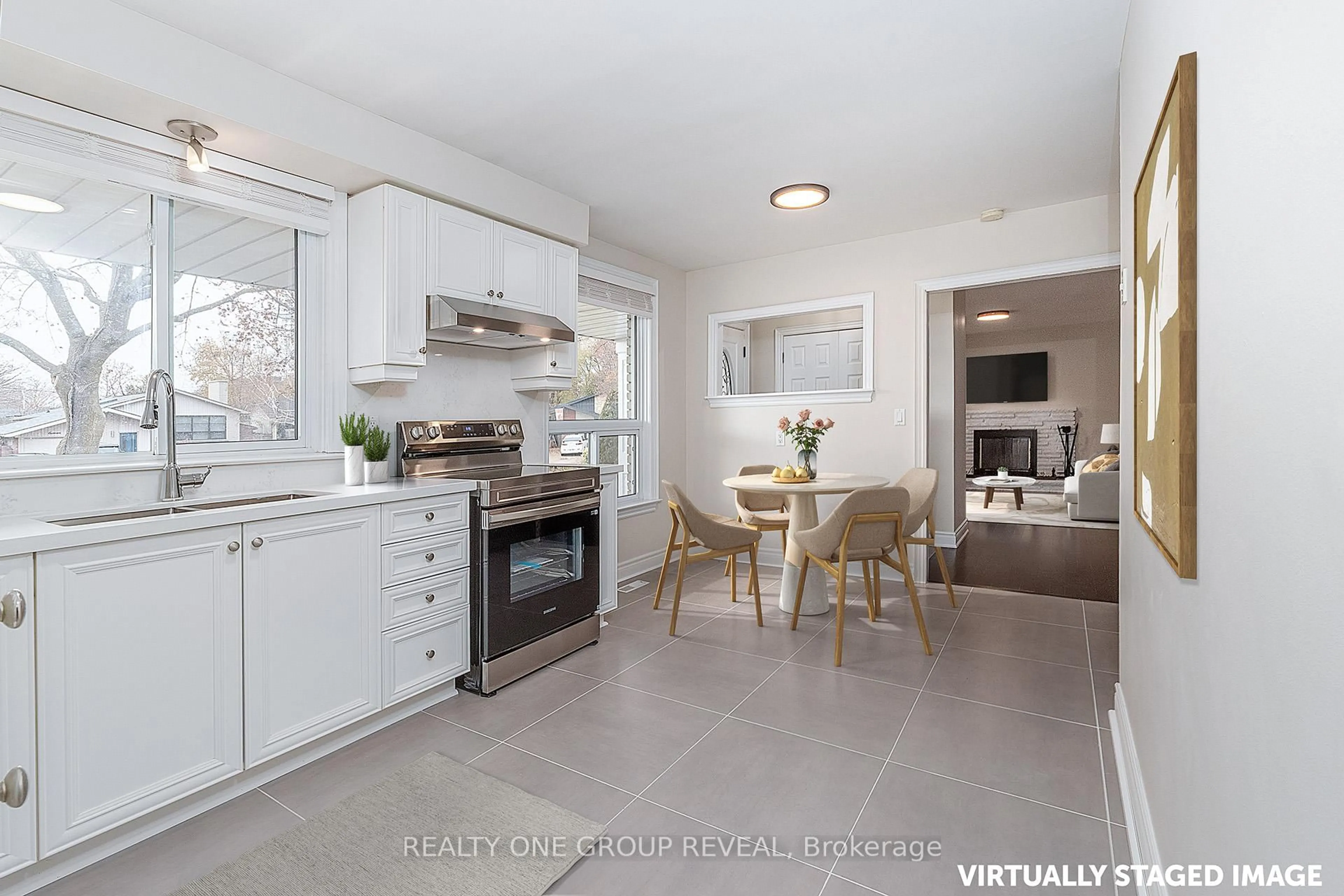 Open concept kitchen, ceramic/tile floor for 14 Taylor Rd, Ajax Ontario L1S 2X4