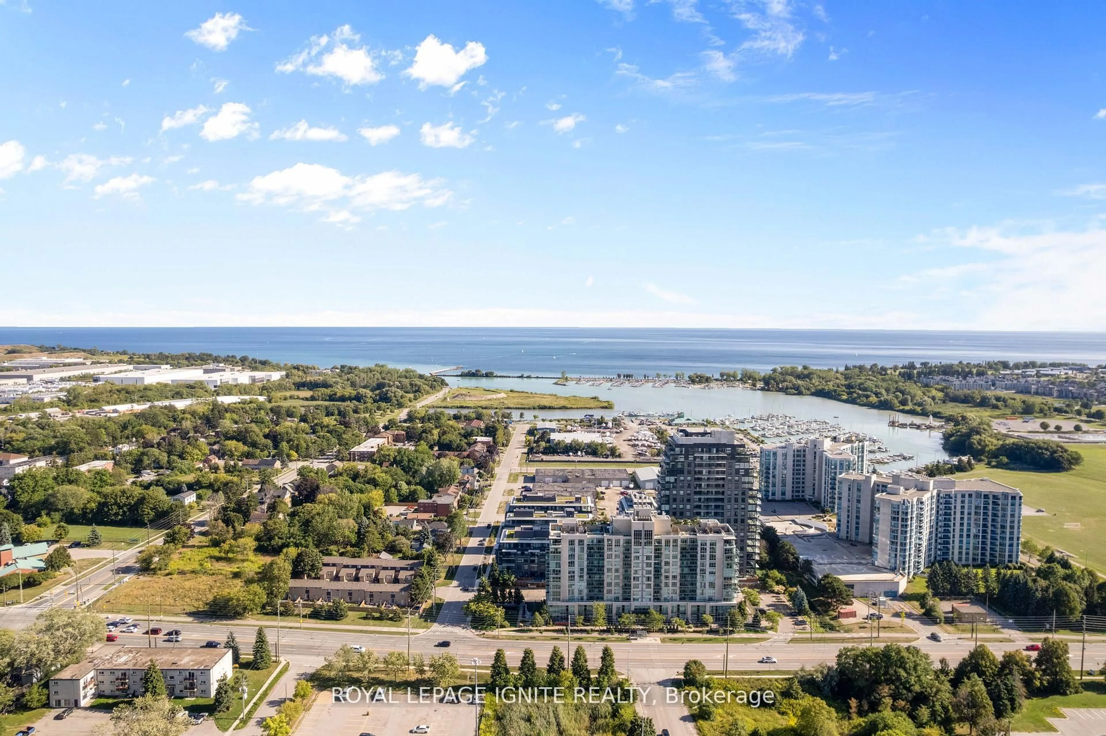 A pic from outside/outdoor area/front of a property/back of a property/a pic from drone, water/lake/river/ocean view for 1604 Charles St #414, Whitby Ontario L1N 0P2