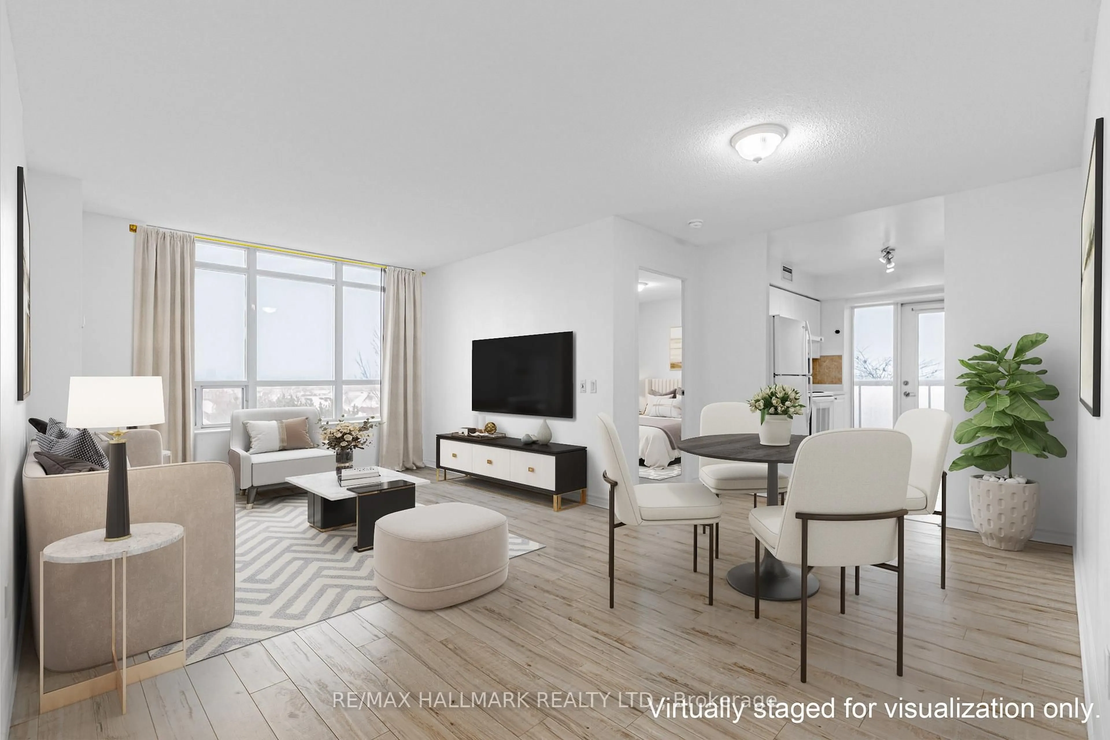 Living room with furniture, floor is not visible for 18 Mondeo Dr #436, Toronto Ontario M1P 5C8