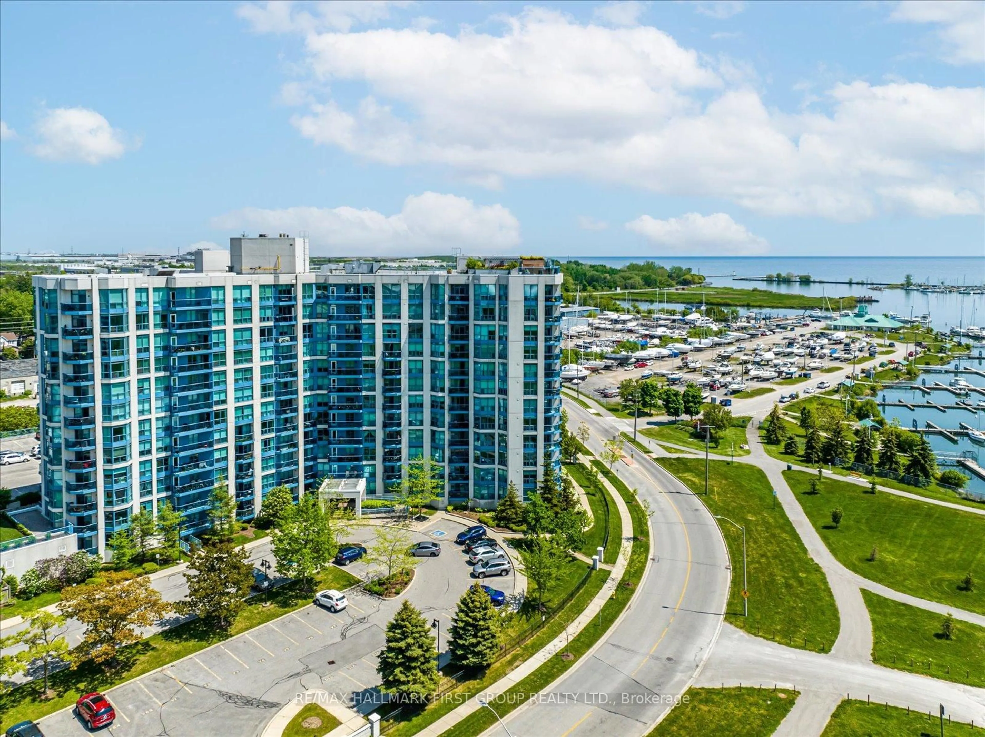 A pic from outside/outdoor area/front of a property/back of a property/a pic from drone, water/lake/river/ocean view for 340 Watson St #222, Whitby Ontario L1N 9G1
