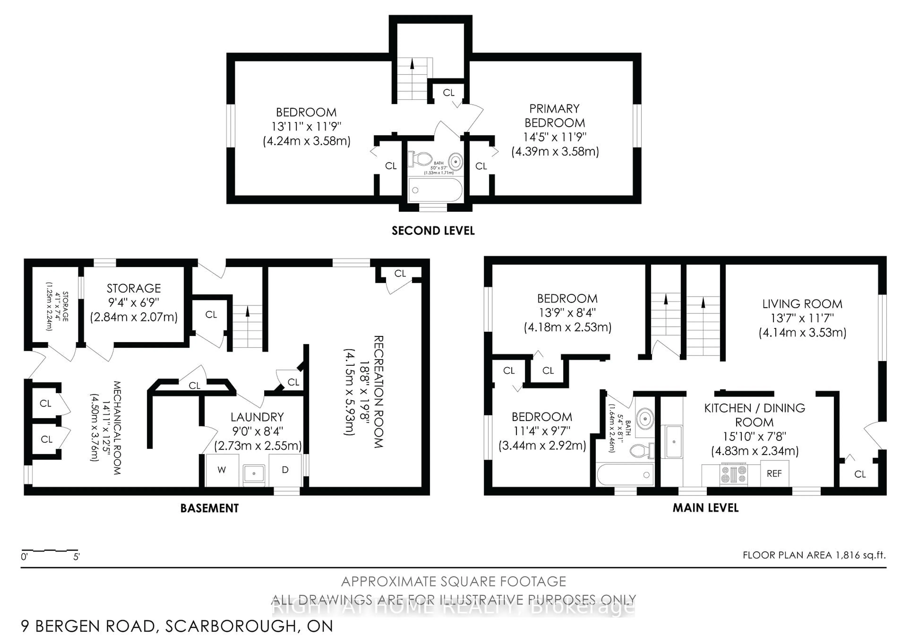 Floor plan for 9 Bergen Rd, Toronto Ontario M1P 1R8