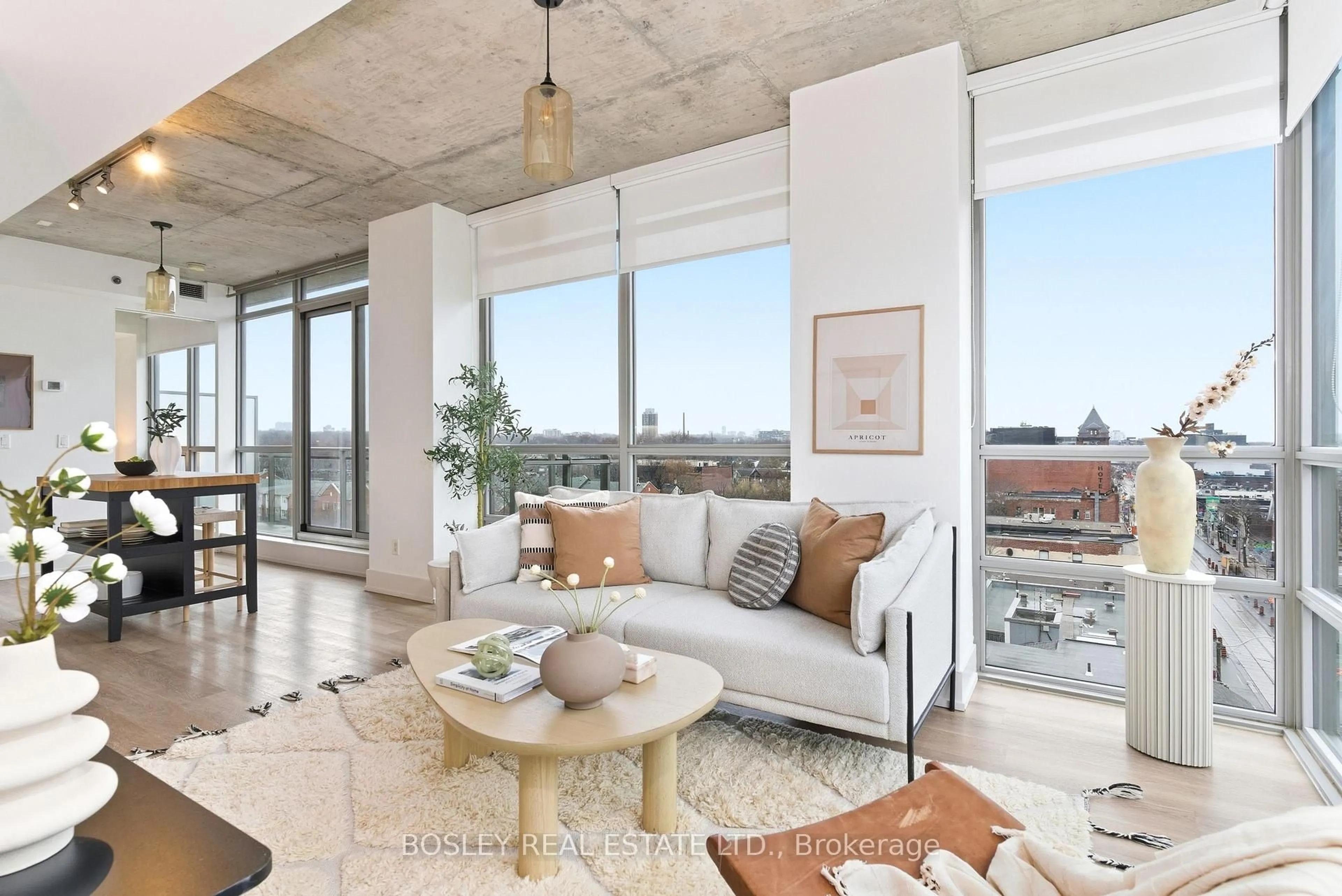 Living room with furniture, cement floor for 630 Queen St #708, Toronto Ontario M4M 1G3