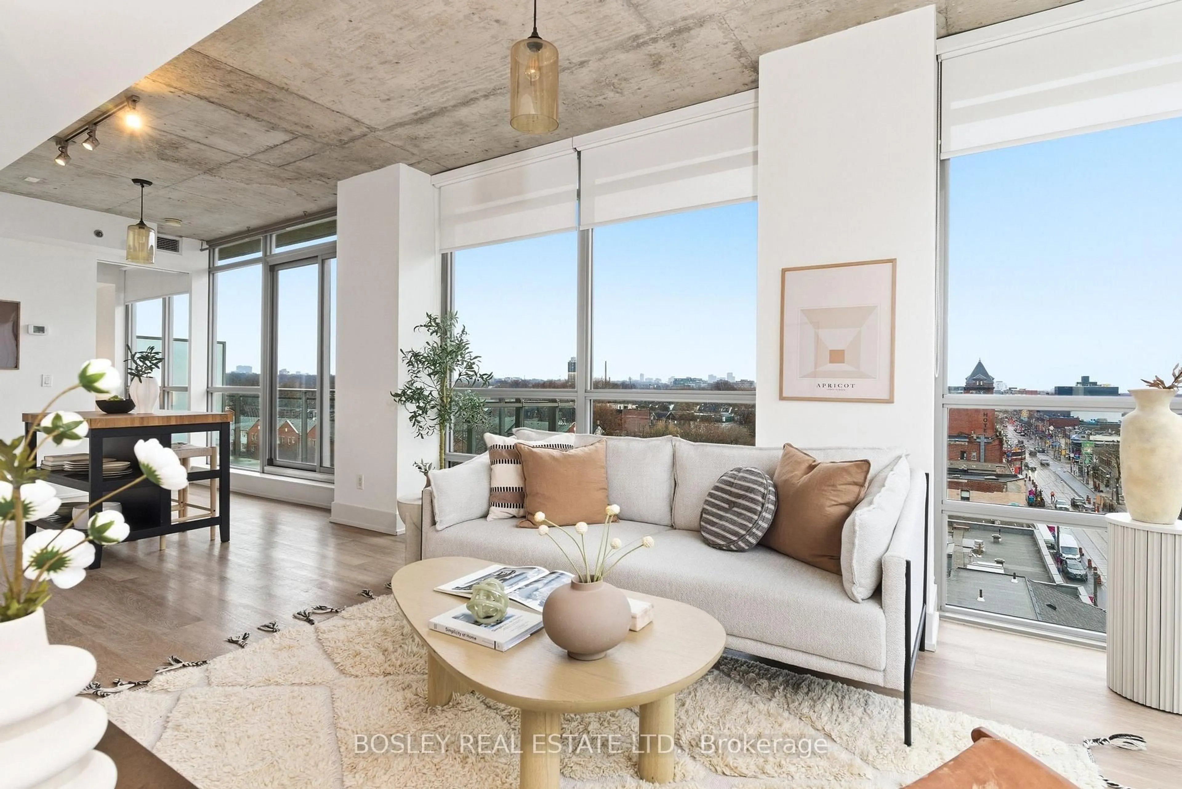 Living room with furniture, cement floor for 630 Queen St #708, Toronto Ontario M4M 1G3