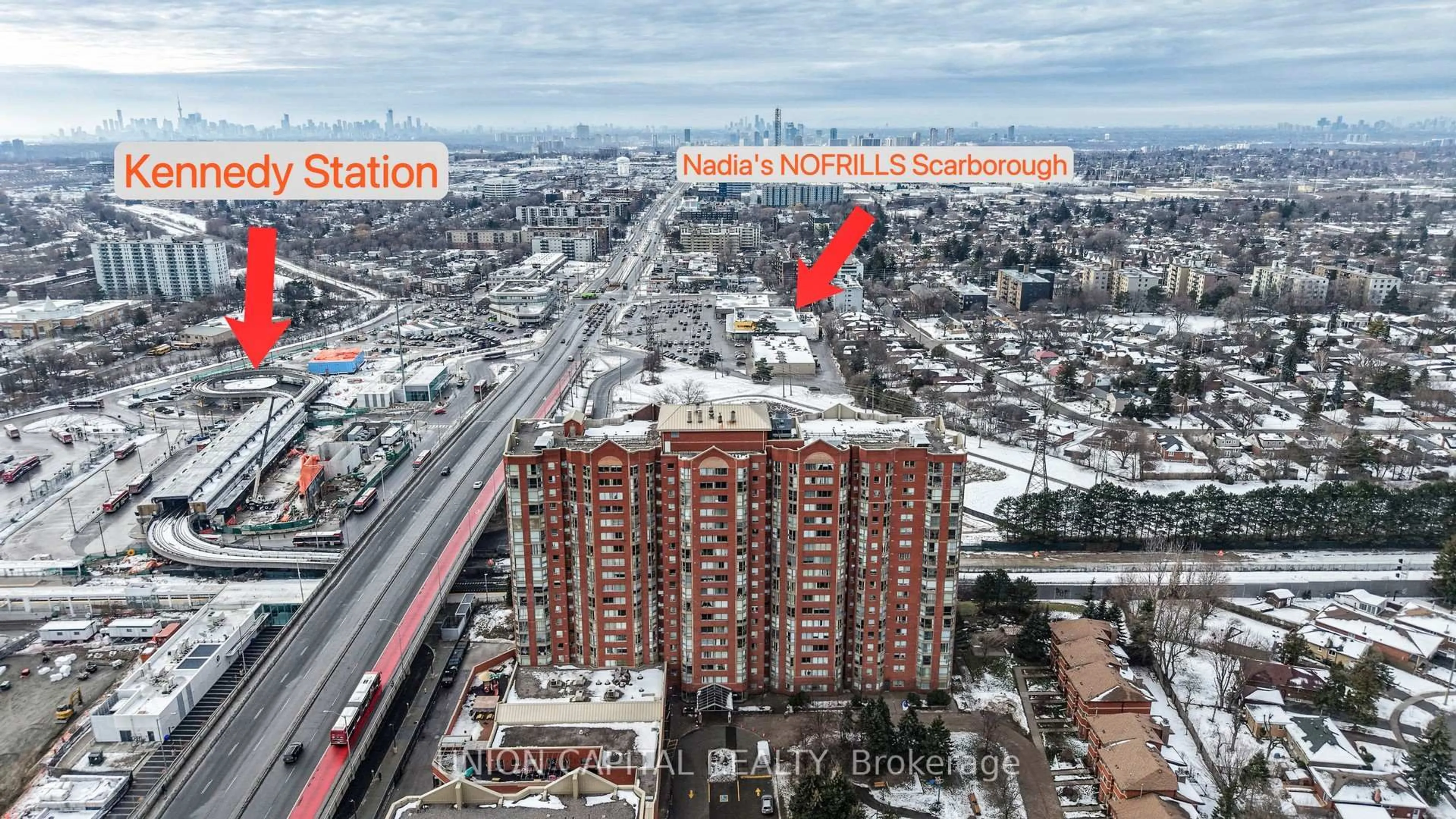 A pic from outside/outdoor area/front of a property/back of a property/a pic from drone, city buildings view from balcony for 2460 Eglinton Ave #1115, Toronto Ontario M1K 5J7