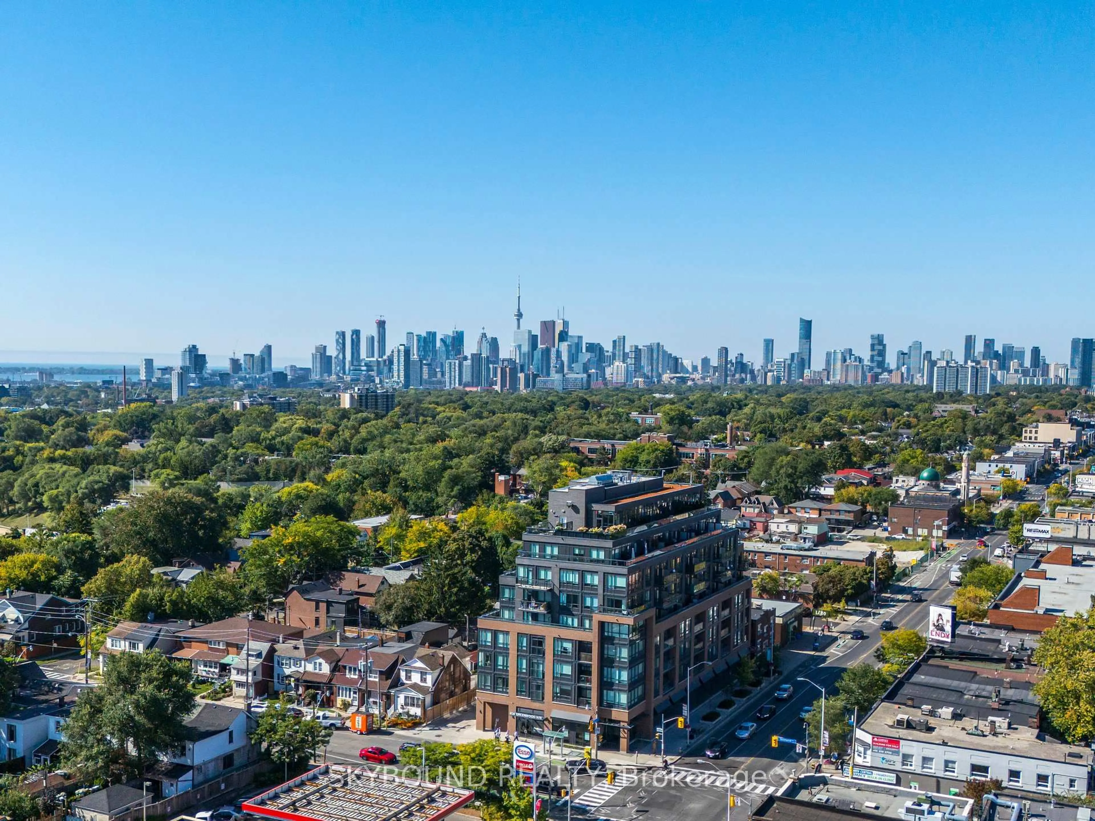 A pic from outside/outdoor area/front of a property/back of a property/a pic from drone, city buildings view from balcony for 630 Greenwood Ave ## 703, Toronto Ontario M4J 0A8