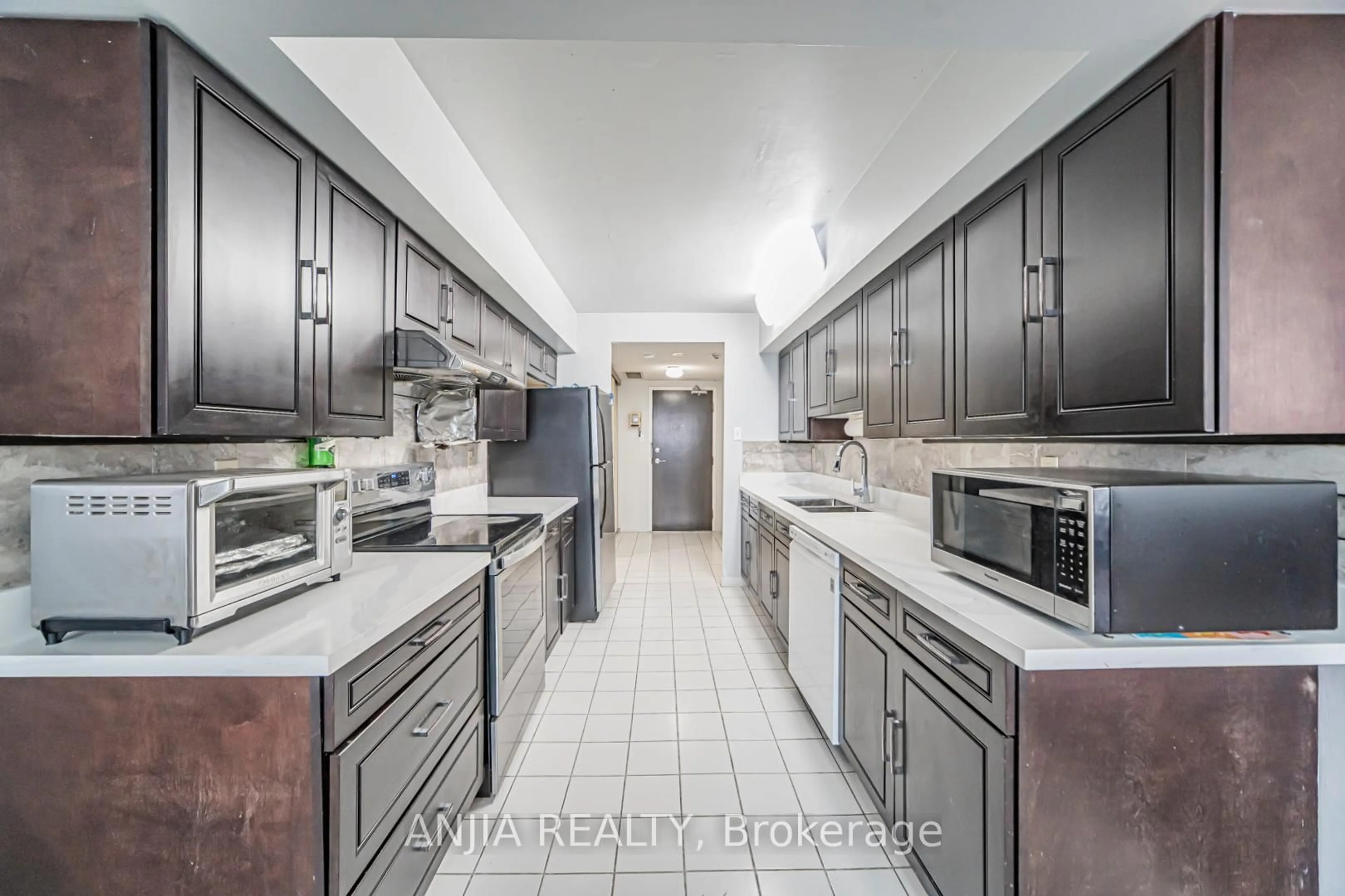 Contemporary kitchen, ceramic/tile floor for 4725 Sheppard Ave #703, Toronto Ontario M1S 5B2