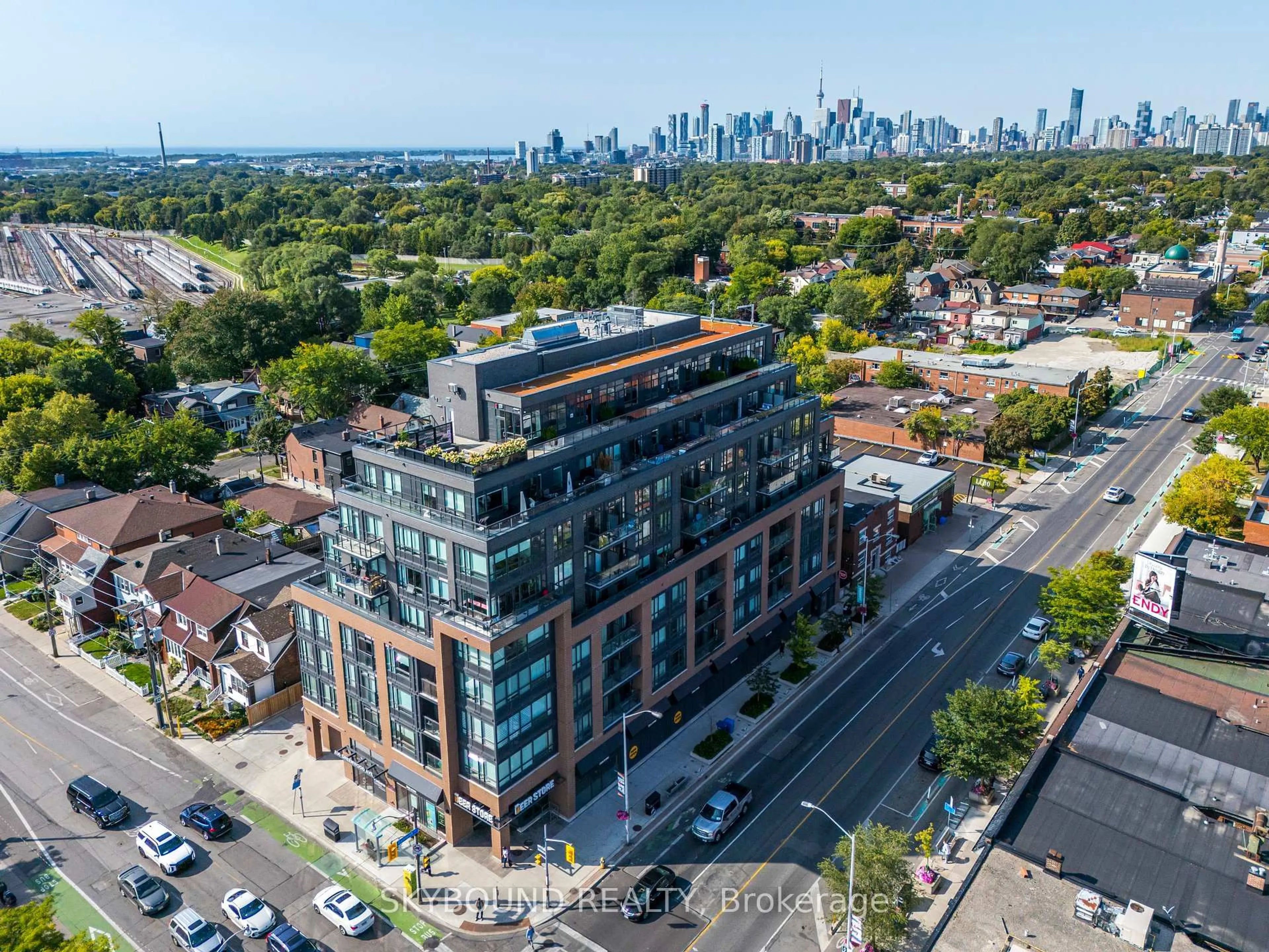 A pic from outside/outdoor area/front of a property/back of a property/a pic from drone, city buildings view from balcony for 630 Greenwood Ave ## 805, Toronto Ontario M4J 0A8