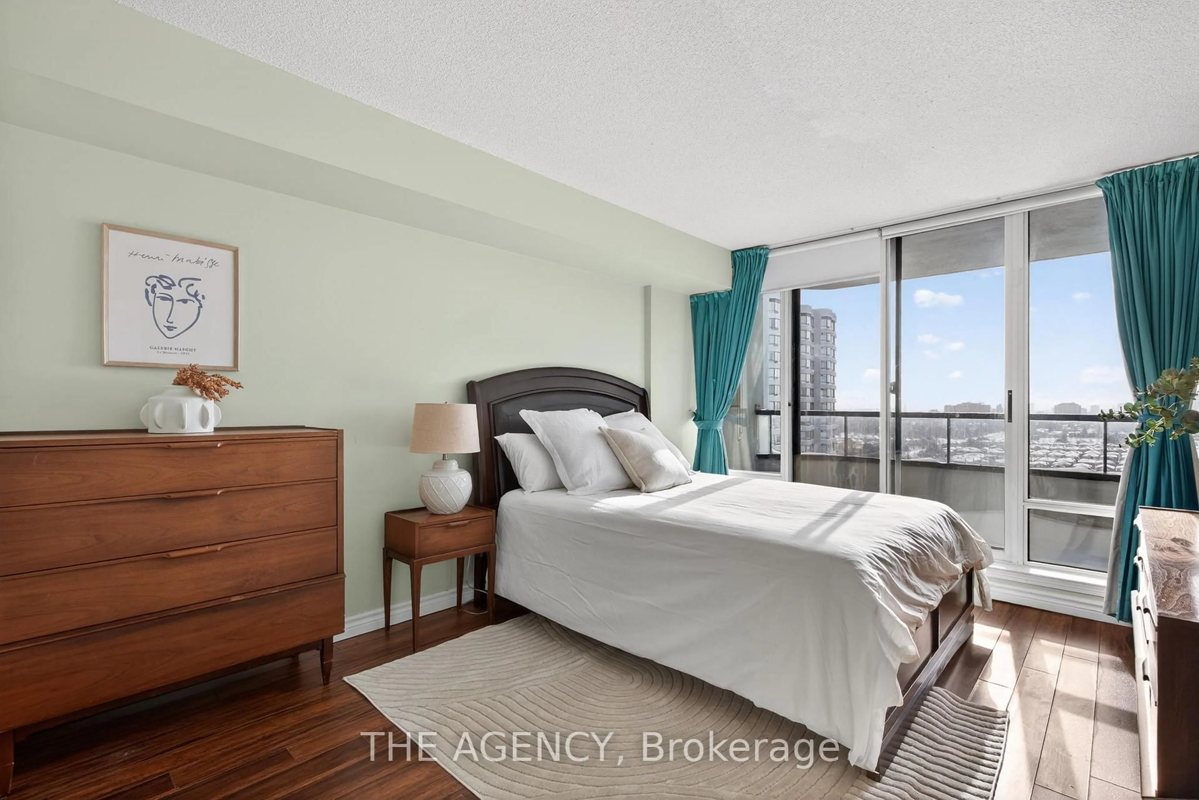 Bedroom with bed, wood/laminate floor for 330 Alton Towers Circ #1508, Toronto Ontario M1V 5H3