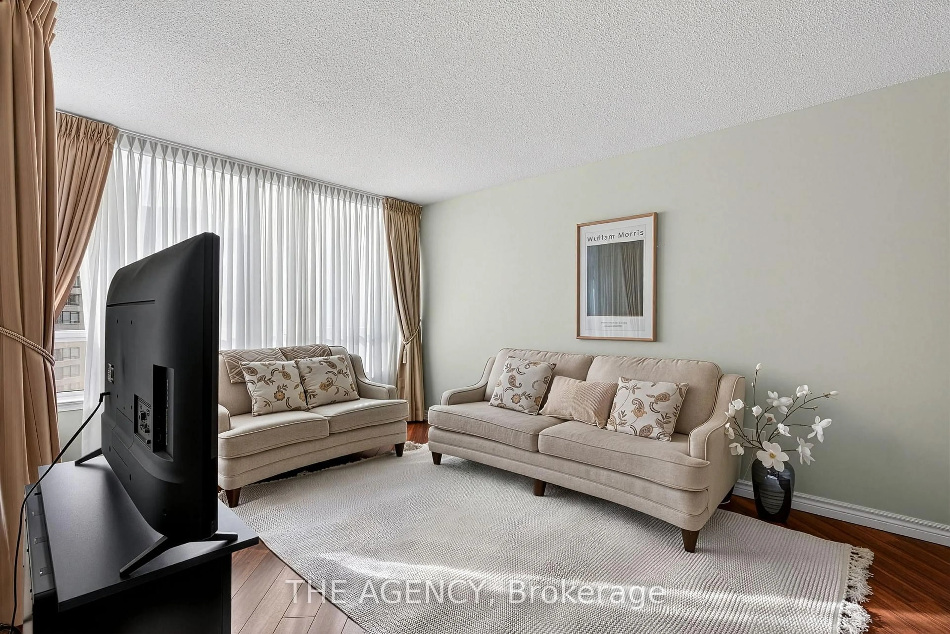 Living room with furniture, carpet floor for 330 Alton Towers Circ #1508, Toronto Ontario M1V 5H3