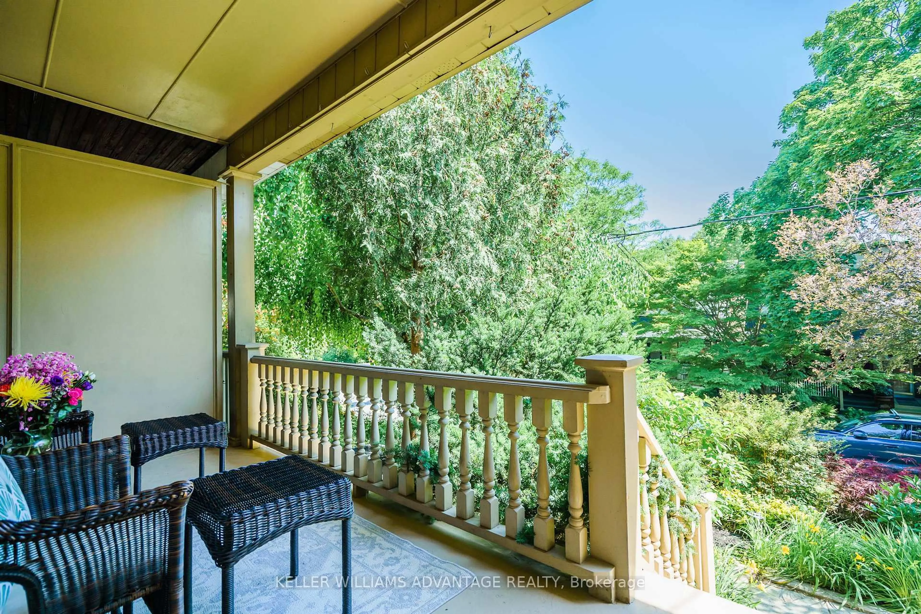 Balcony in the apartment, forest/trees view for 76 Sparkhall Ave, Toronto Ontario M4K 1G6