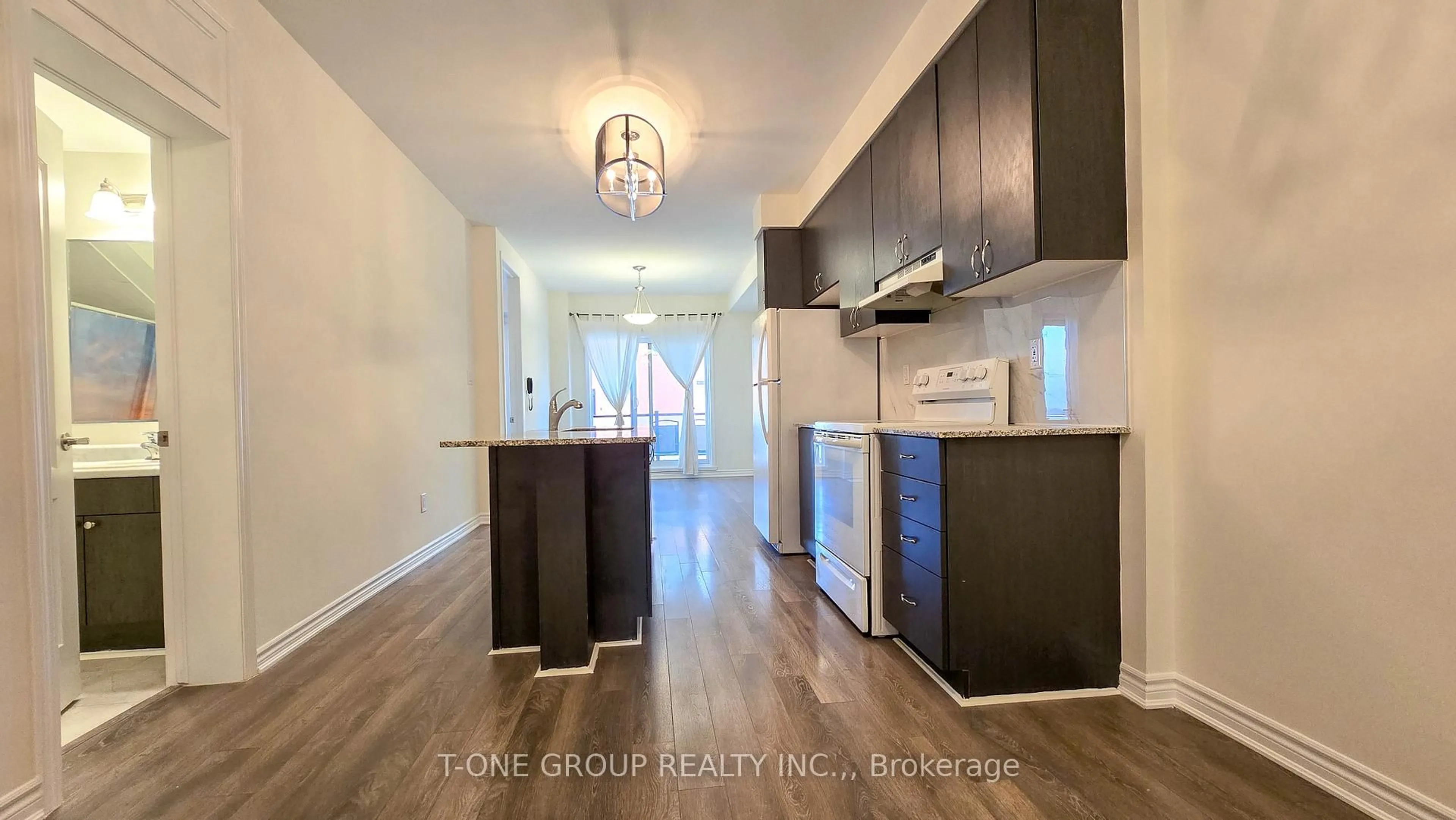 Open concept kitchen, wood/laminate floor for 1148 Dragonfly Ave #408, Pickering Ontario L1X 0H5