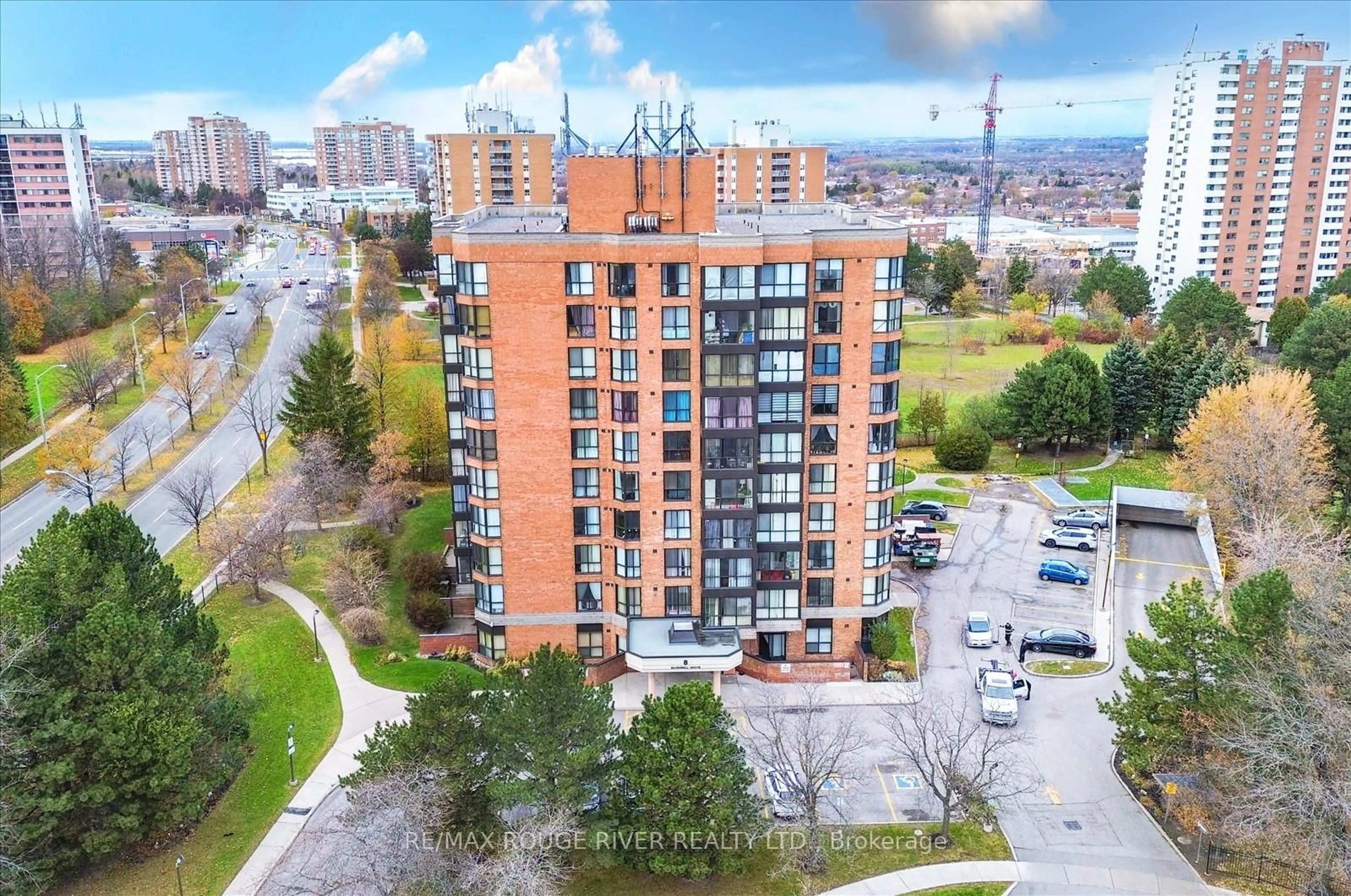 A pic from outside/outdoor area/front of a property/back of a property/a pic from drone, city buildings view from balcony for 8 Silver Bell Grve #309, Toronto Ontario M1B 4Z3