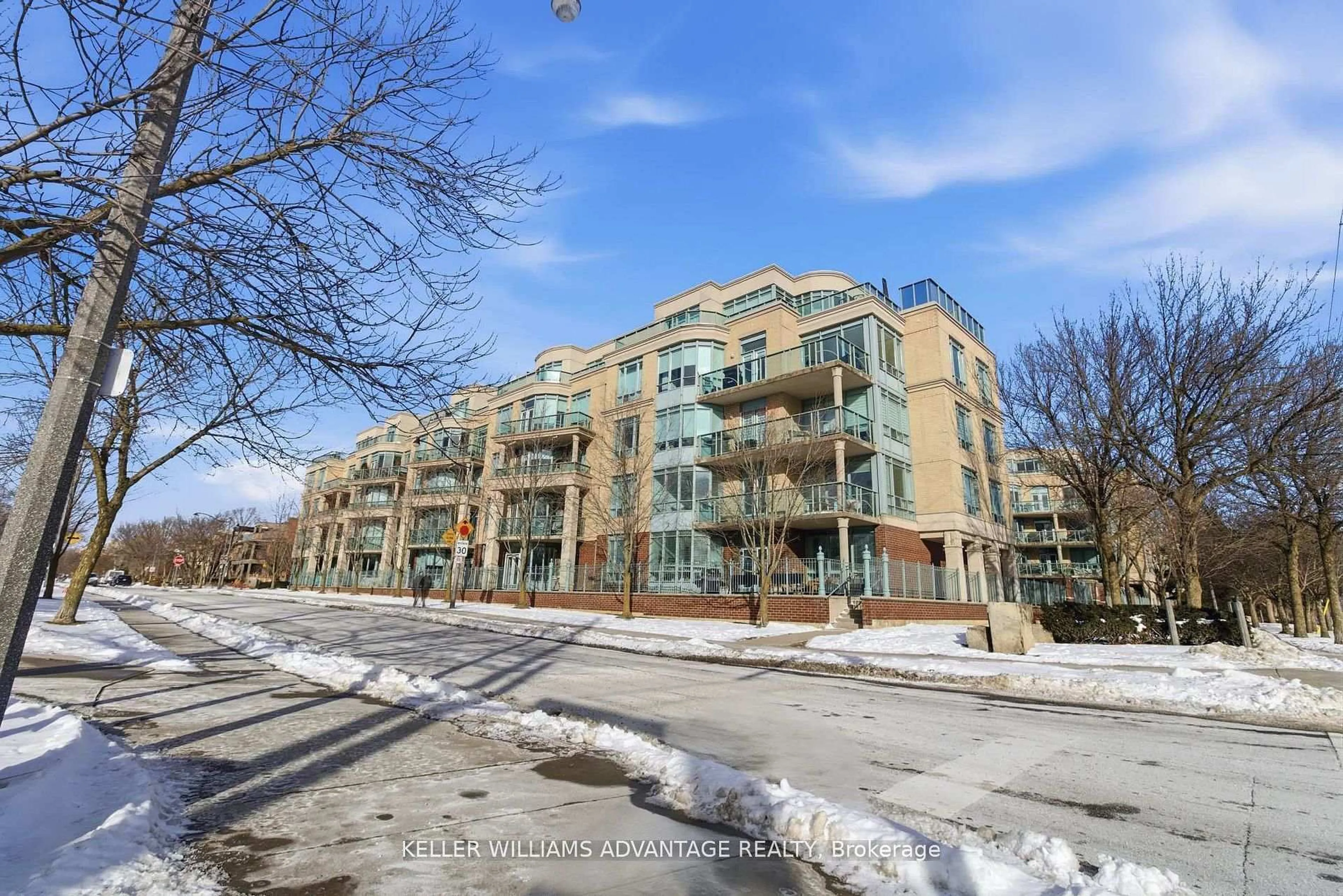 A pic from outside/outdoor area/front of a property/back of a property/a pic from drone, unknown for 9 Boardwalk Dr #305, Toronto Ontario M4L 6T1
