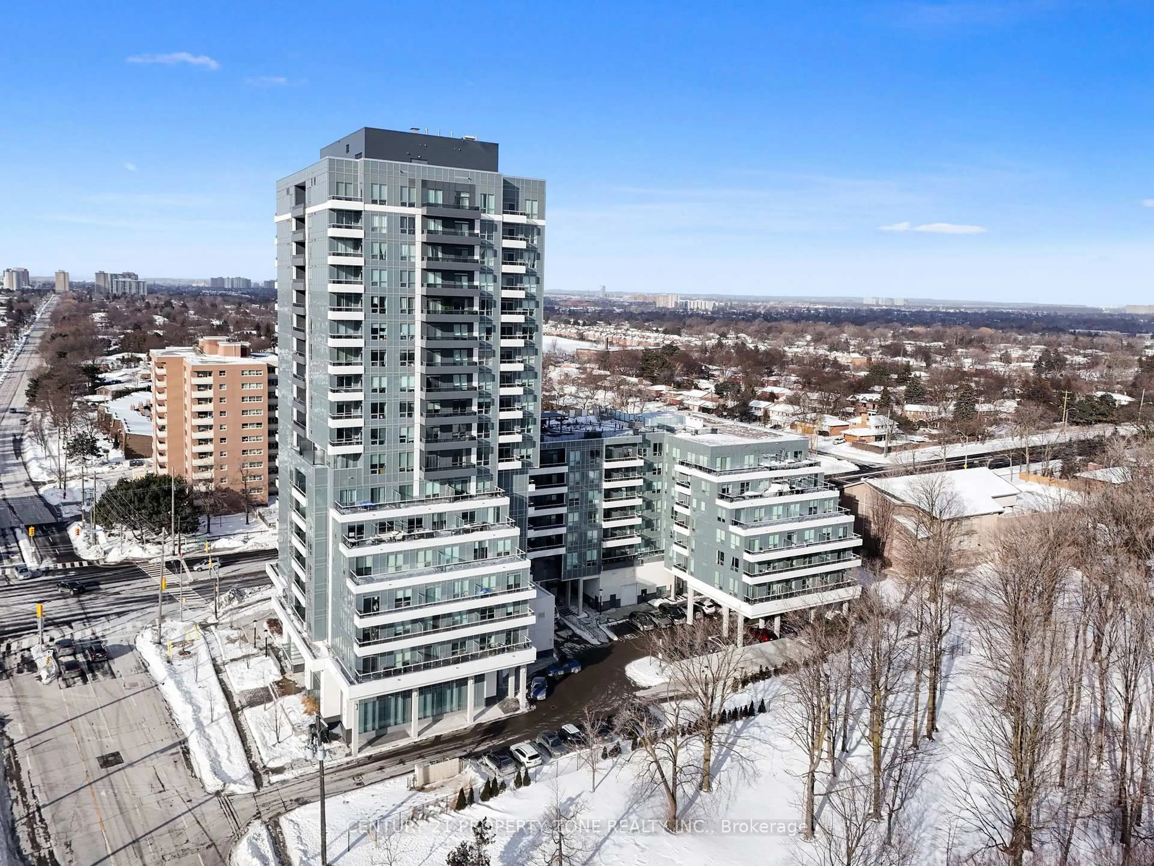 A pic from outside/outdoor area/front of a property/back of a property/a pic from drone, city buildings view from balcony for 3121 Sheppard Ave #710, Toronto Ontario M1T 0B6