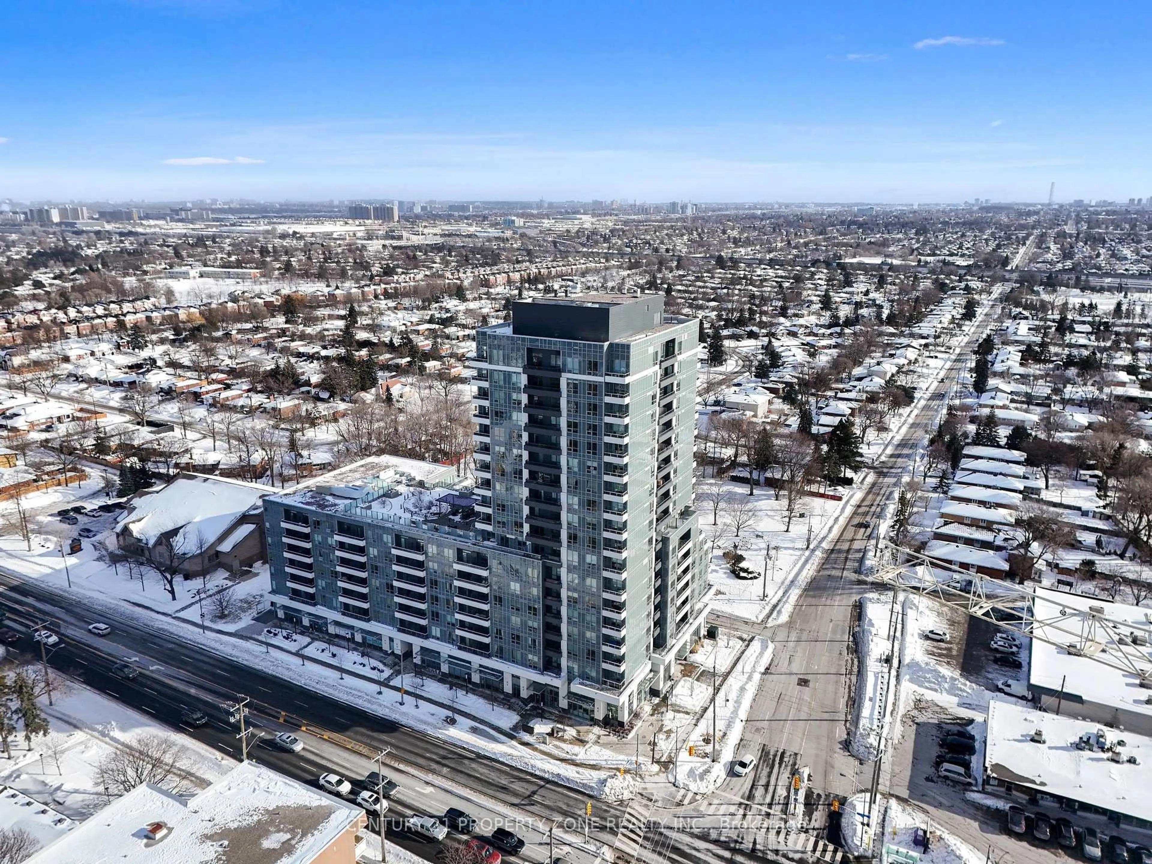 A pic from outside/outdoor area/front of a property/back of a property/a pic from drone, city buildings view from balcony for 3121 Sheppard Ave #710, Toronto Ontario M1T 0B6