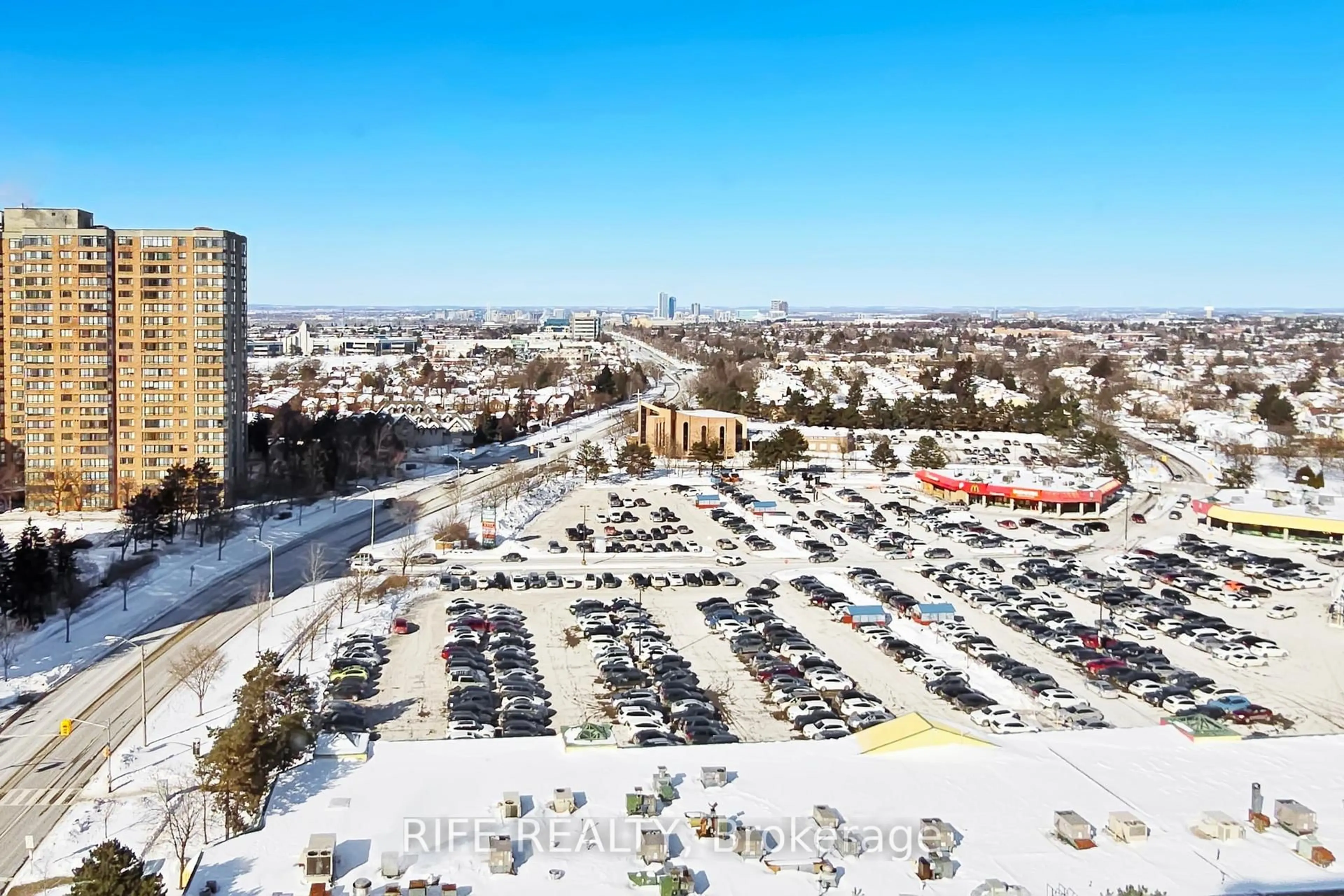 A pic from outside/outdoor area/front of a property/back of a property/a pic from drone, city buildings view from balcony for 275 Bamburgh Circ #1708, Toronto Ontario M1W 3X4