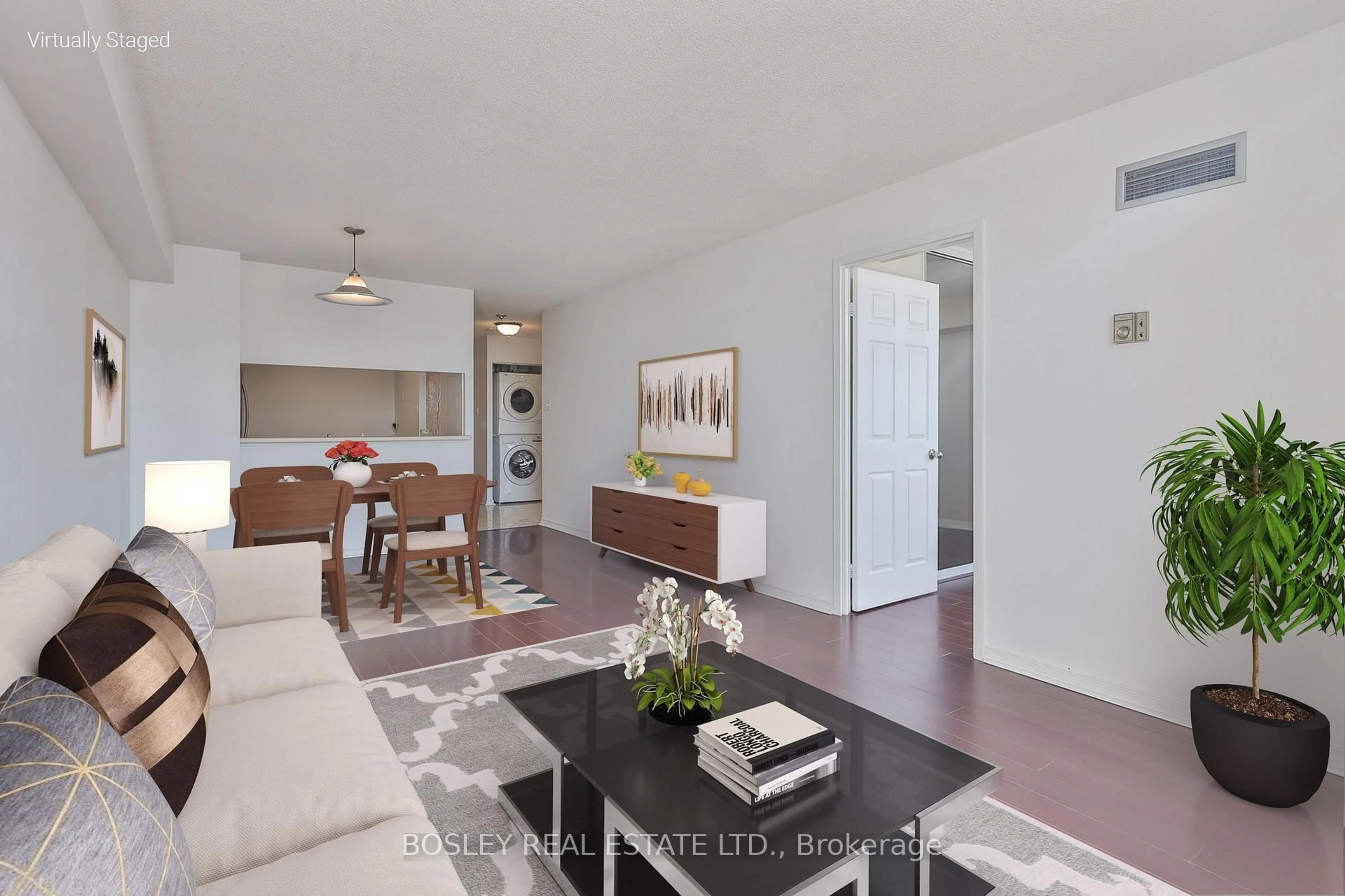 Living room with furniture, wood/laminate floor for 88 Alton Towers Circ #1502, Toronto Ontario M1V 5C5