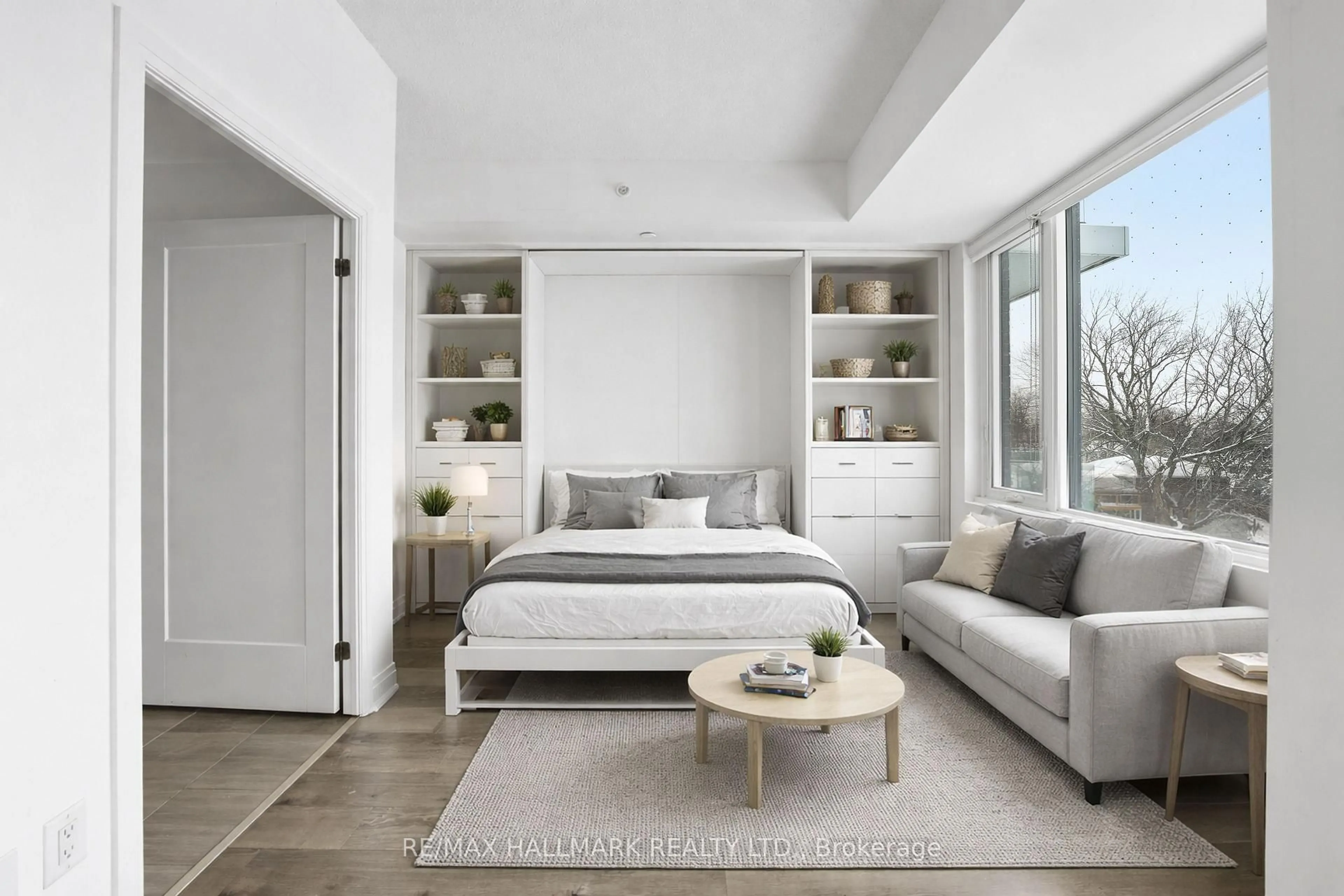 Bedroom with bed, ceramic/tile floor for 3220 Sheppard Ave #220, Toronto Ontario M1T 0B7