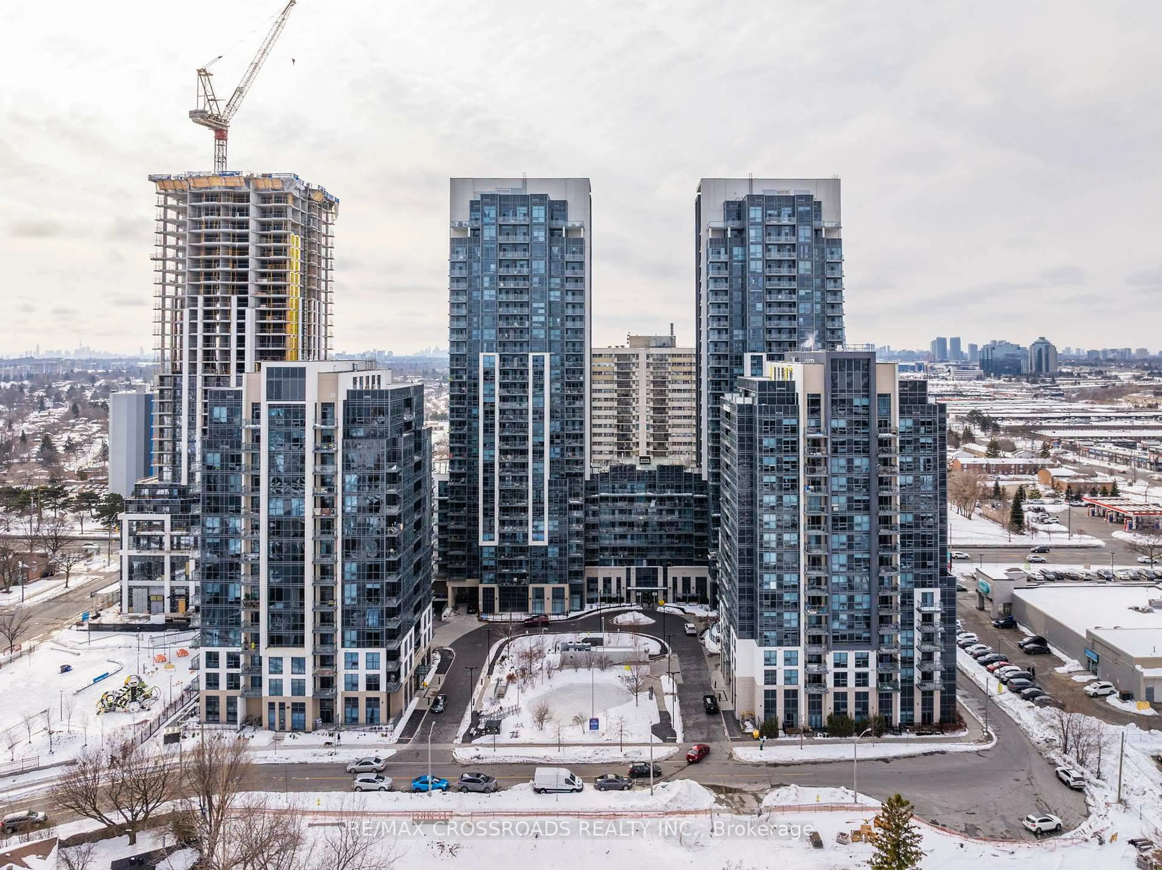 A pic from outside/outdoor area/front of a property/back of a property/a pic from drone, city buildings view from balcony for 20 Meadowglen Pl #528, Toronto Ontario M1G 0A9