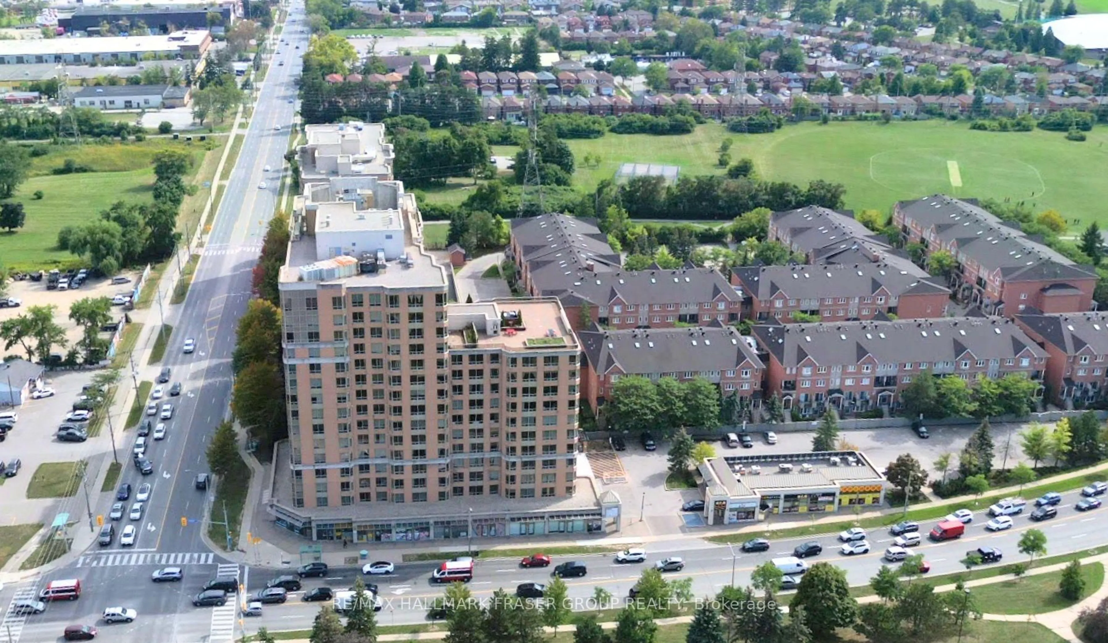 A pic from outside/outdoor area/front of a property/back of a property/a pic from drone, city buildings view from balcony for 1883 Mcnicoll Ave #222, Toronto Ontario M1V 5M3