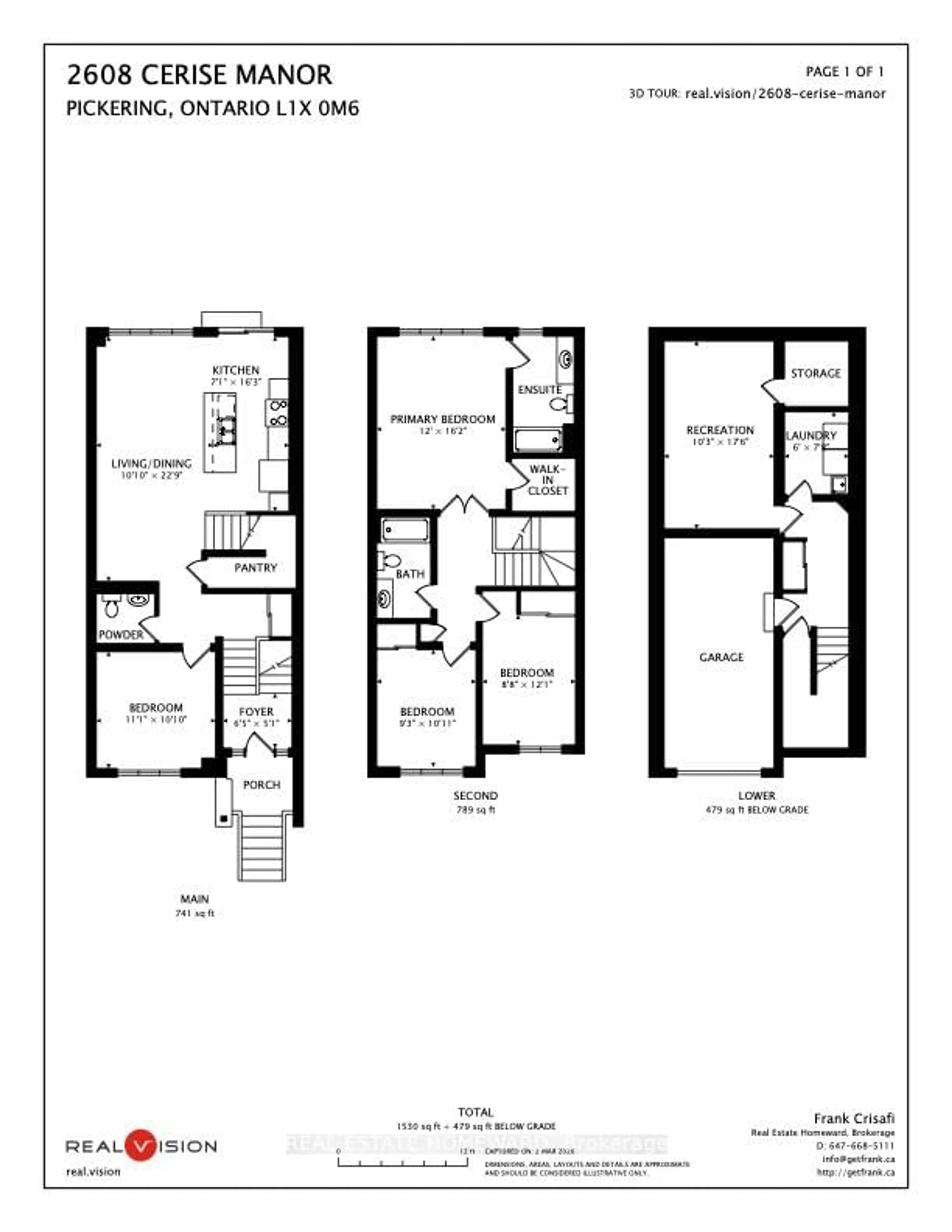 Floor plan for 2608 Cerise Manr, Pickering Ontario L1X 0G8