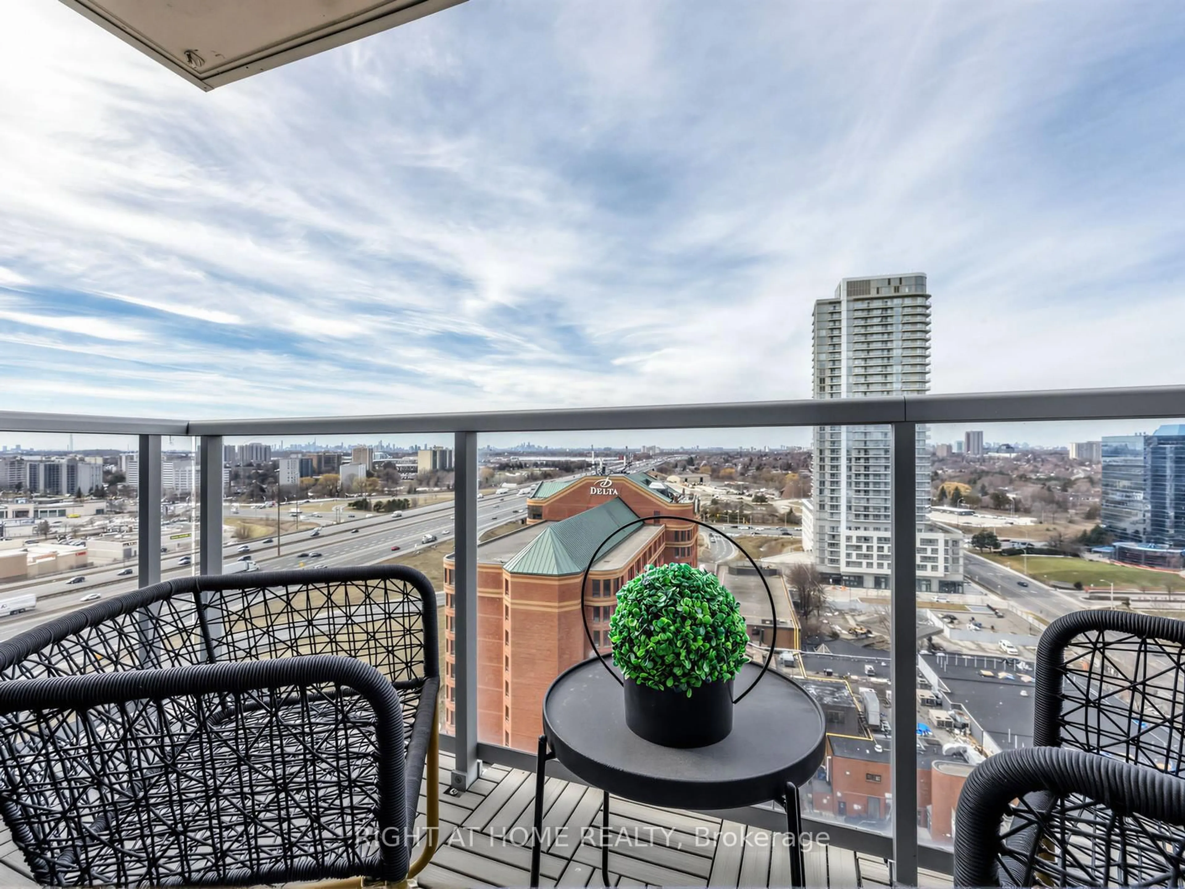 Balcony in the apartment, city buildings view from balcony for 125 Village Green Sq #1907, Toronto Ontario M1S 0G3